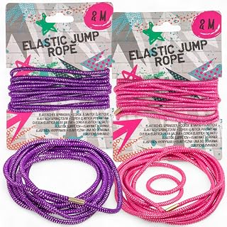 MIJOMA Juego de cuerdas elásticas para saltar de 2 m, para niños y adultos, colorido, resistente y flexible, 2 colores surtidos (rosa y morado)
