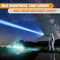 Vista 7 de EverBrite Linterna recargable, linterna táctica LED de 1000 lúmenes con zoom con 4 modos y función de memoria, incluye martillo de seguridad y cable