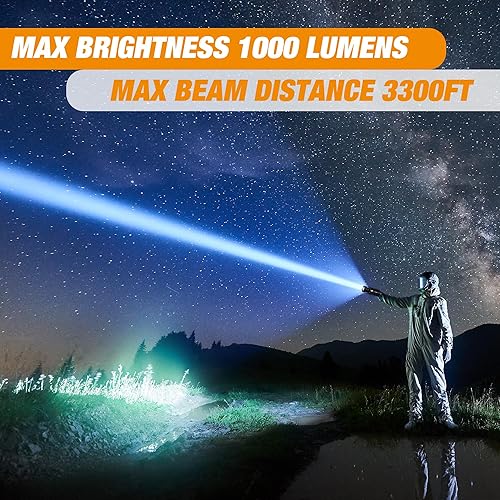 Miniatura 7 de EverBrite Linterna recargable, linterna táctica LED de 1000 lúmenes con zoom con 4 modos y función de memoria, incluye martillo de seguridad y cable