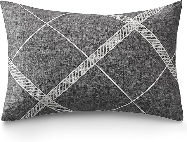 ATsense Zestaw 2 poszewek na poduszkę 40 x 80 cm  100% bawełna, w szarą kratkę, z zamkiem błyskawicznym, super miękkie i wygodne