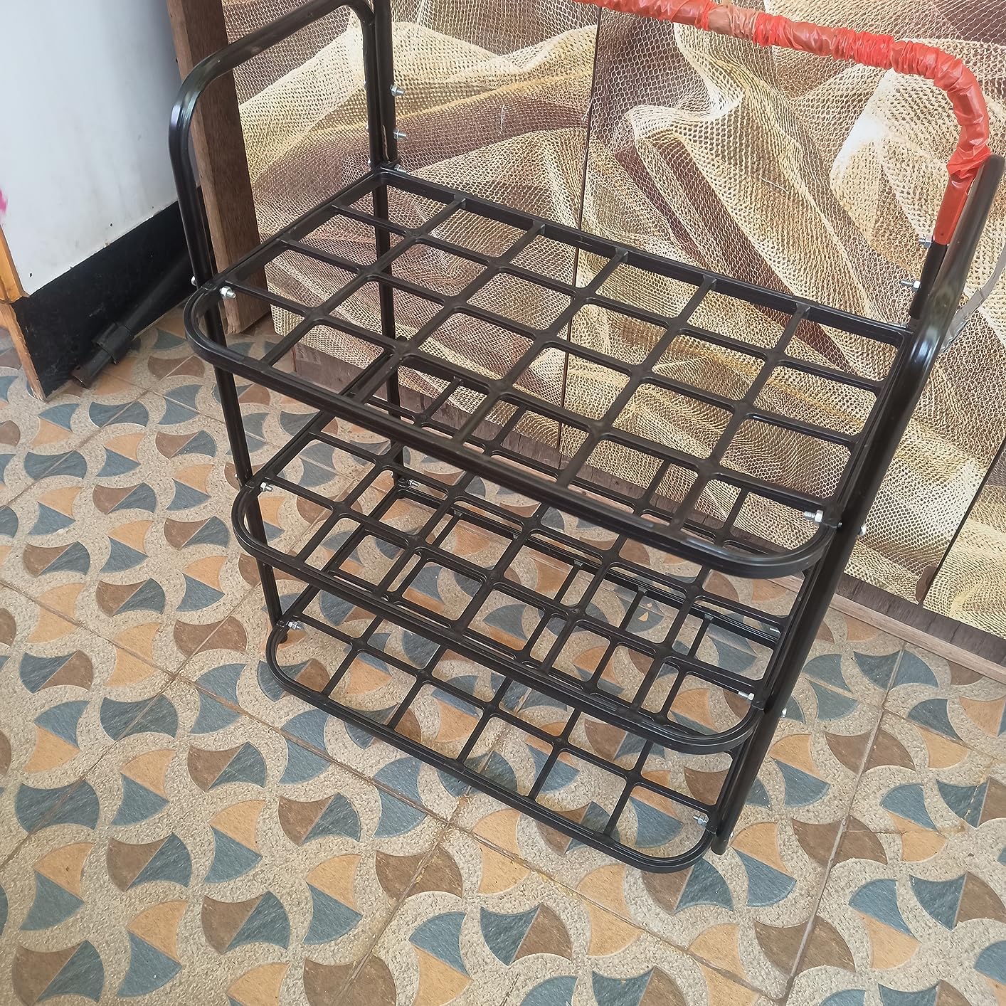 Stainless Steel Timbadiya Home Utility Foldable Shoe Rack 3 Shelves ...