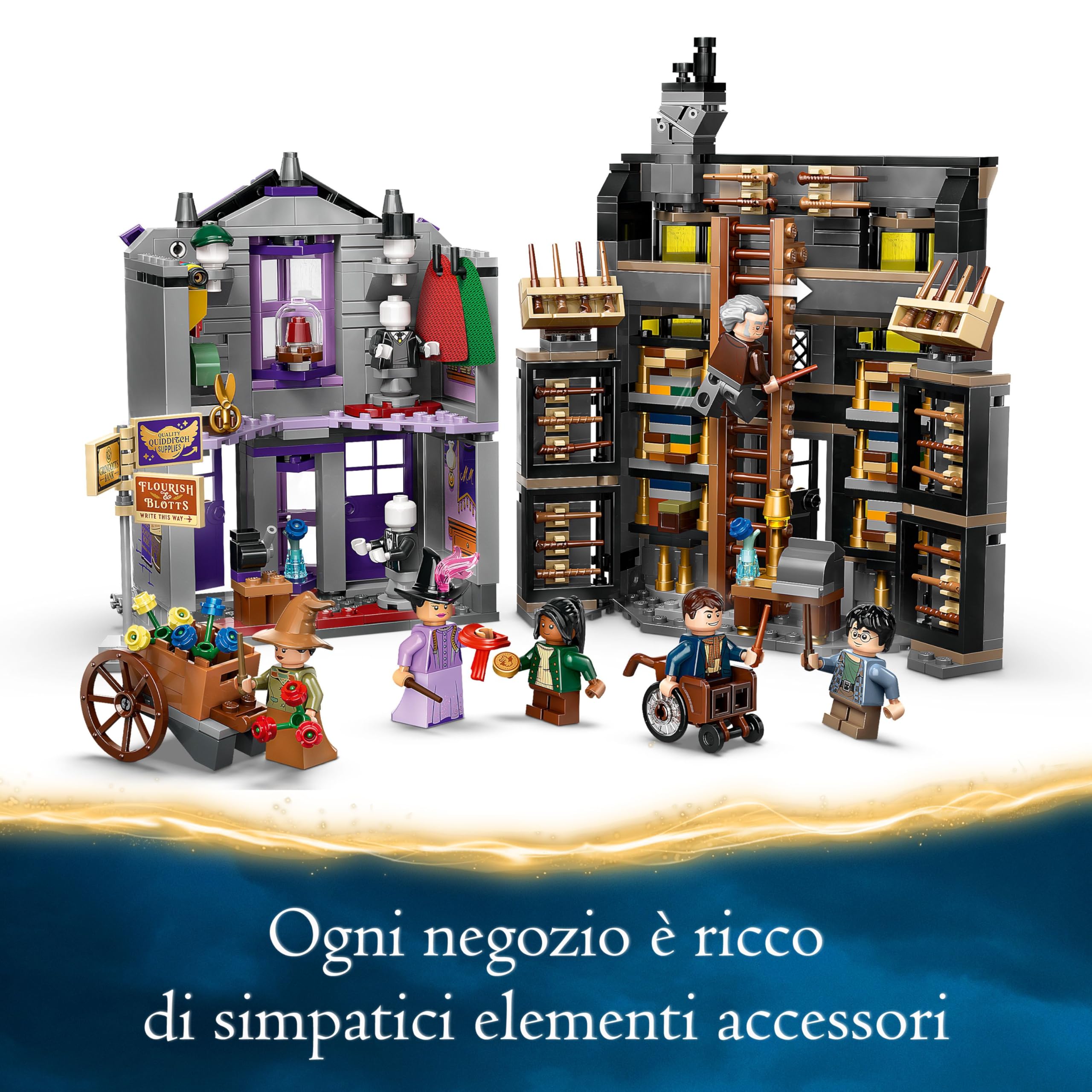LEGO Harry Potter Olivander e Madama McClan: Abiti per Tutte le Occasioni, 2 Modelli di Negozi Giocattolo da Costruire con 6 Minifigure, Giochi Creativi per Bambini da 8 Anni da Collezione 76439