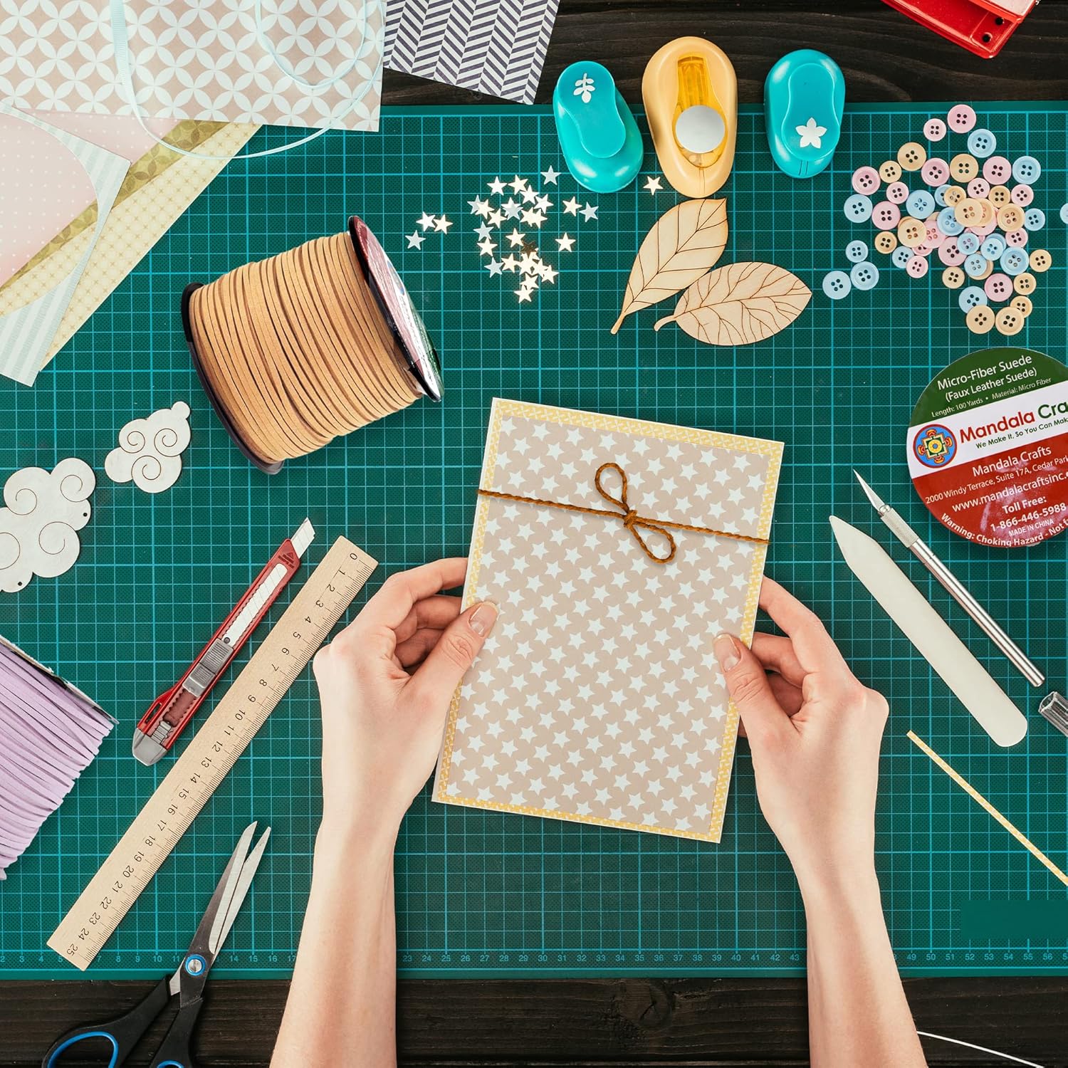 Mandala Crafts 100ヤード 2.65mm ワイドジュエリーメイキング フラットマイクロファイバーレース フェイクスエ