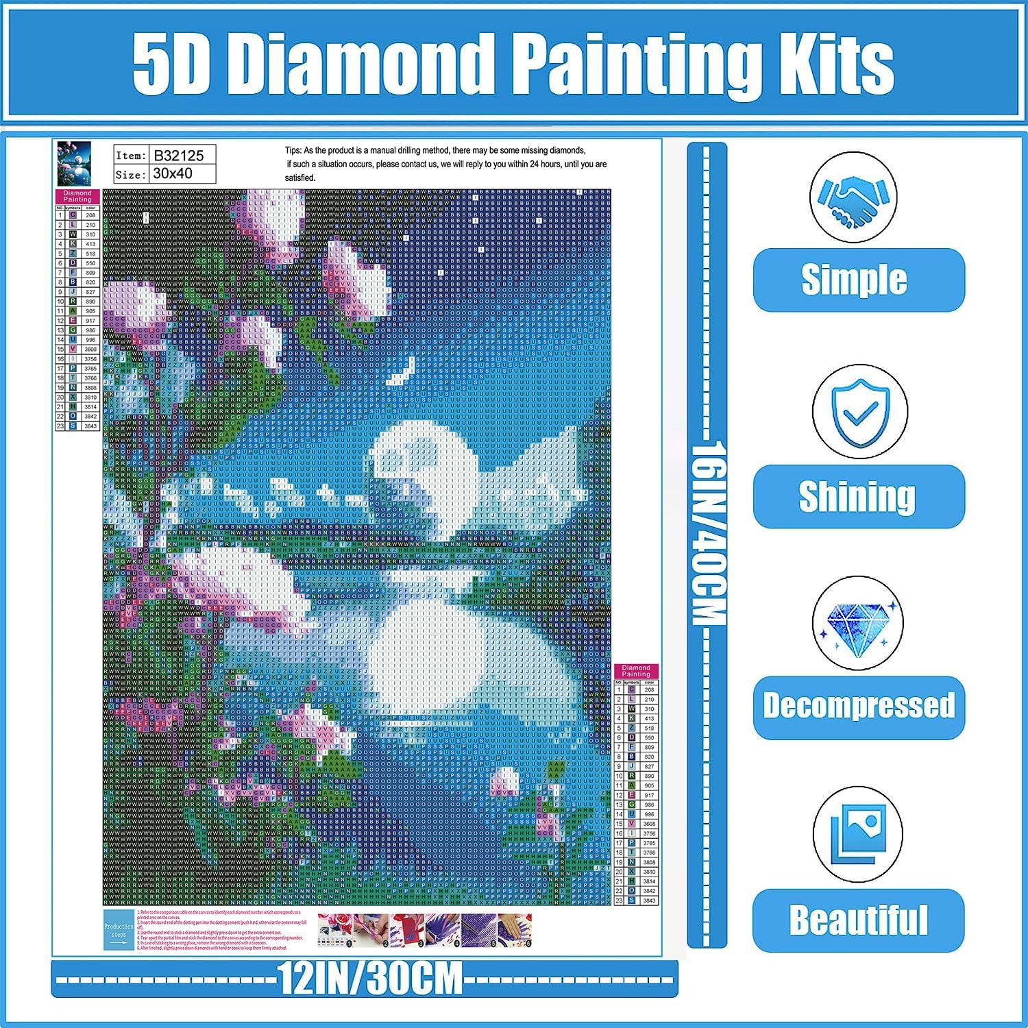 Yunnuo Moon Diamond Painting,Flower Diamond Art Kits for Adults,5D DIY Landscape Diamond Dots Gem Art Painting Kit, Paint with Diamonds Moonscape for Home and Office Wall Decor 12x16inch image 2