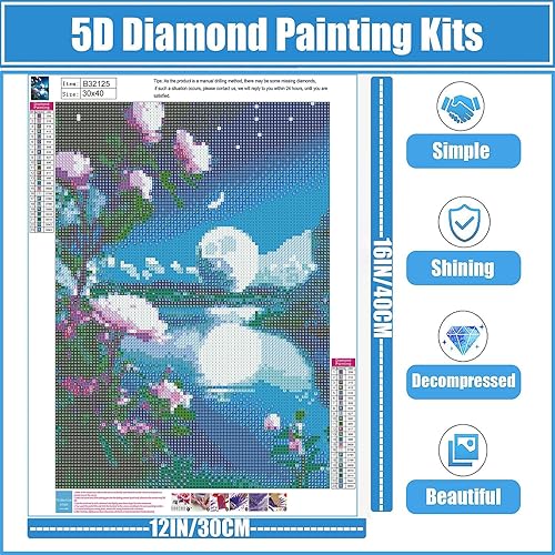Miniatura 26 de Yunnuo Kits de arte de diamantes para adultos, pintura de diamantes de playa con luz de luna para principiantes, pintura de taladro completo
