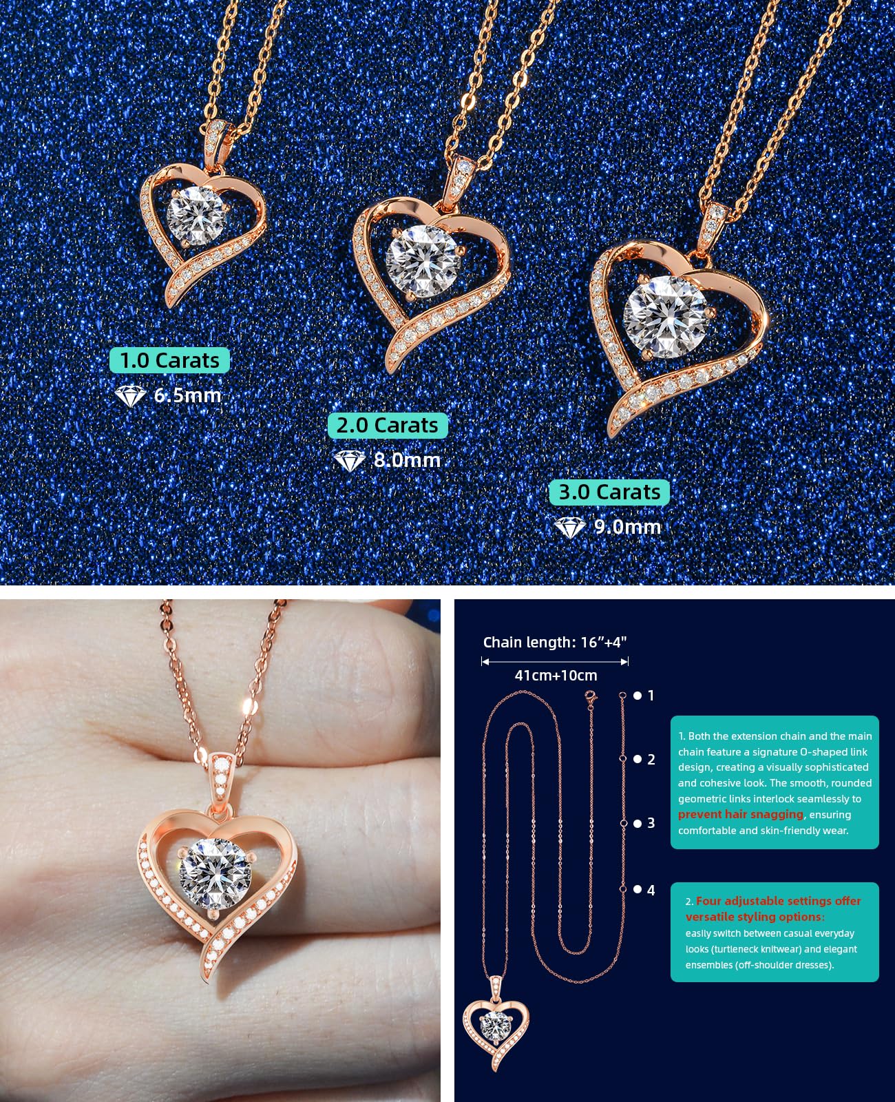 Collar Mujer 925 Plata Corazón con Diamantes de Laboratorio (1-3 qts), Grabado "I Love You" – Joyero Regalo Mujer, Ideal para San Valentín Navidad o Cumpleaños, Regalo para Esposa Novia Madre Hermana