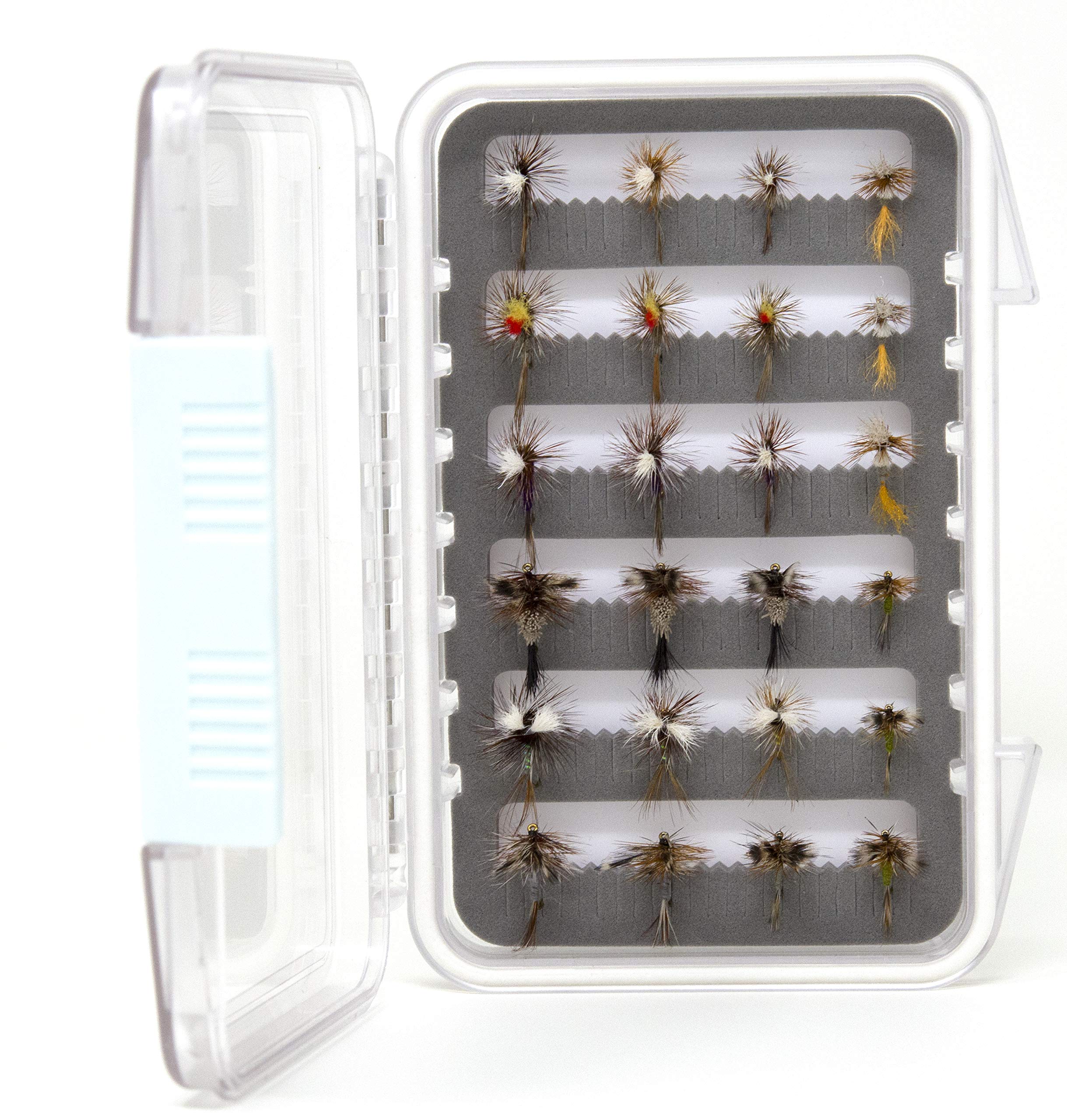 Lot de 64 mouches sèches, bar, saumon, truite, nymphe et serpentin, kit de pêche à la mouche, boîte étanche pour pêche à la truite, mouches