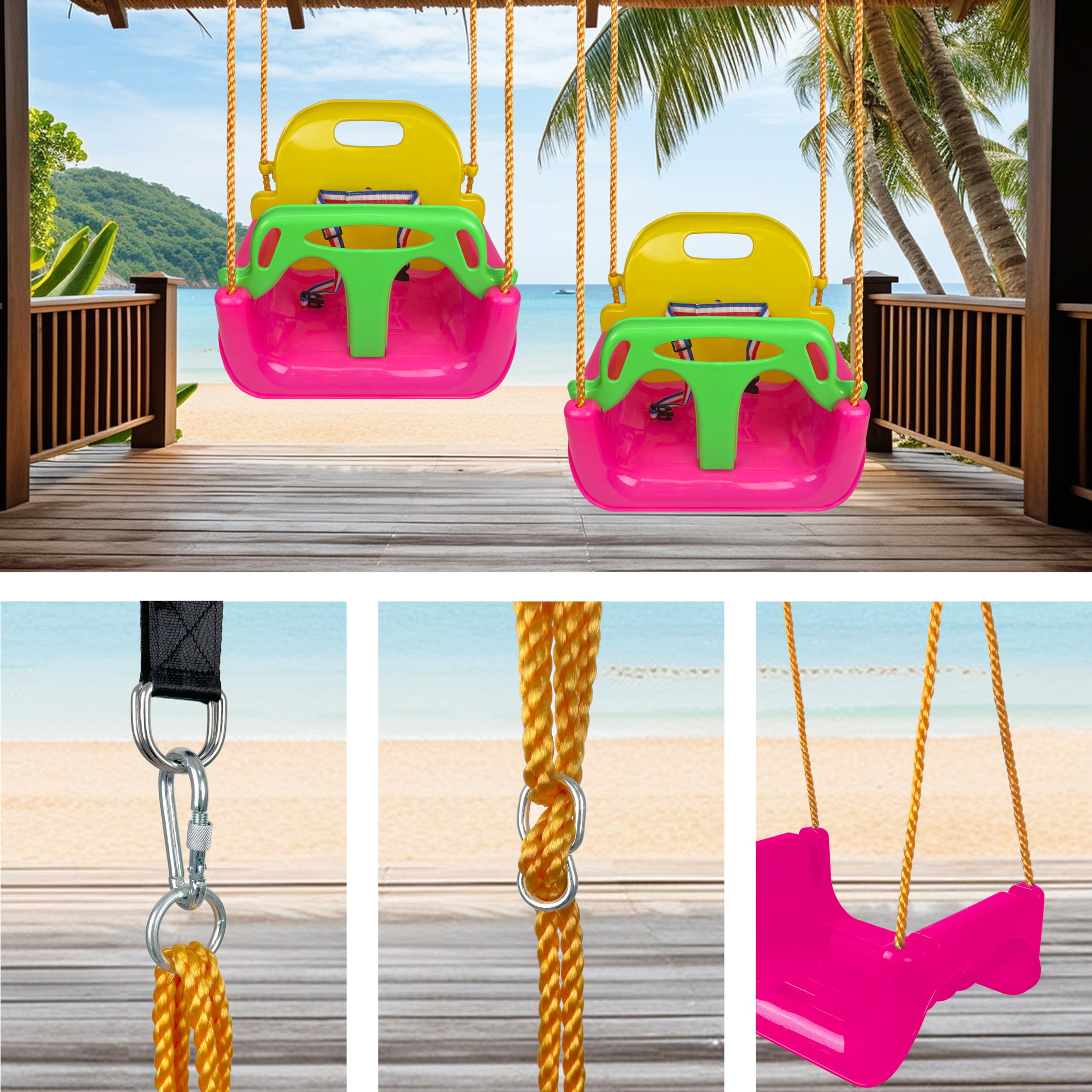 KINSPORY Altalena da Giardino 3 in 1 per Bambini, Altalena per bambini 3 in 1, Seggiolino Altalena Bambini Sedile in Plastica con Schienale e Cintura di Sicurezza per Esterno e Interno (Rosa Scuro)