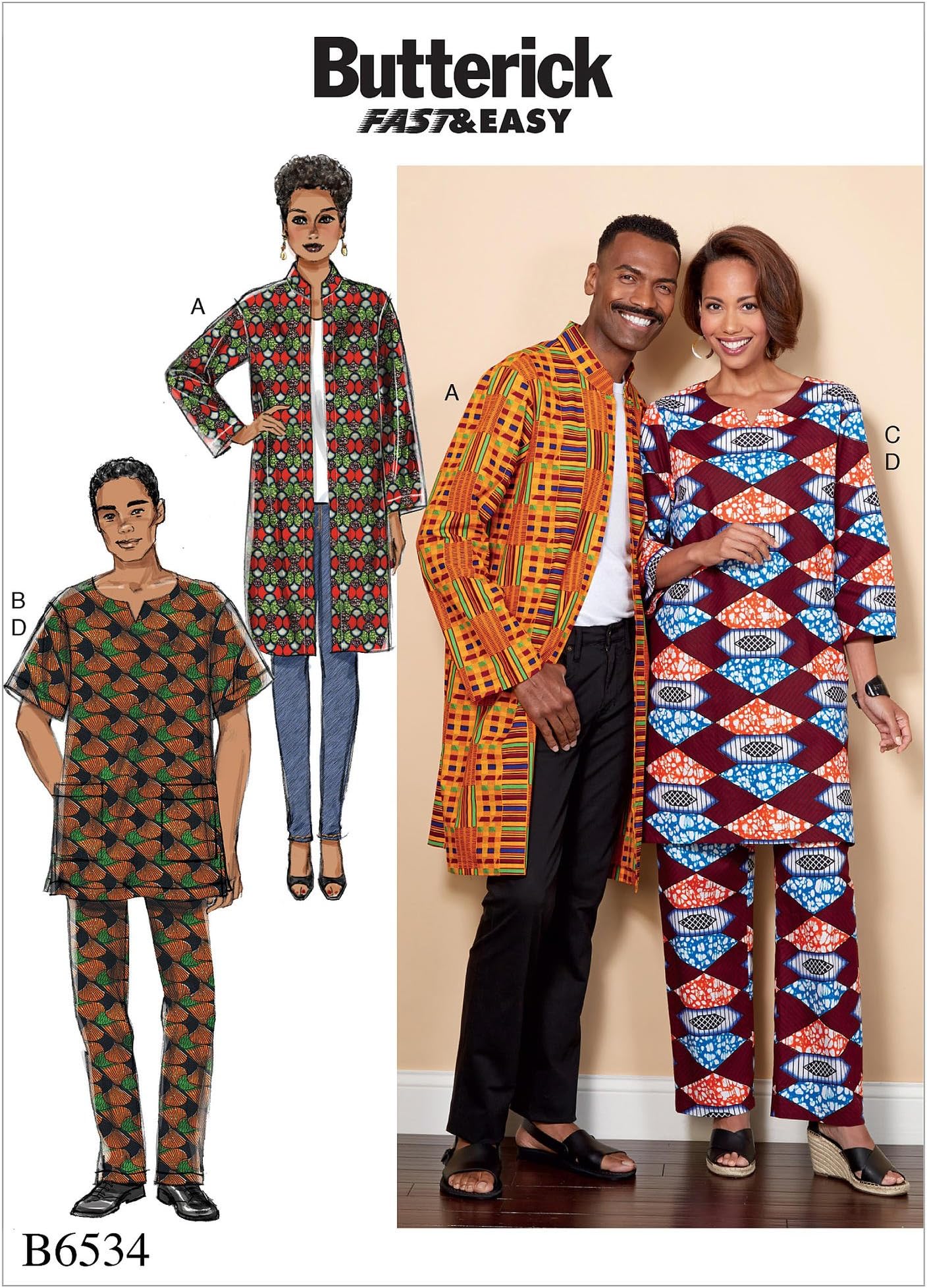 ButterickPatterns 6534 XM,Misses/Men's Coat,Tunic and Pants,Sizes S-L, Tissue, Multicoloured, 17 x 0.5 x 22 cm