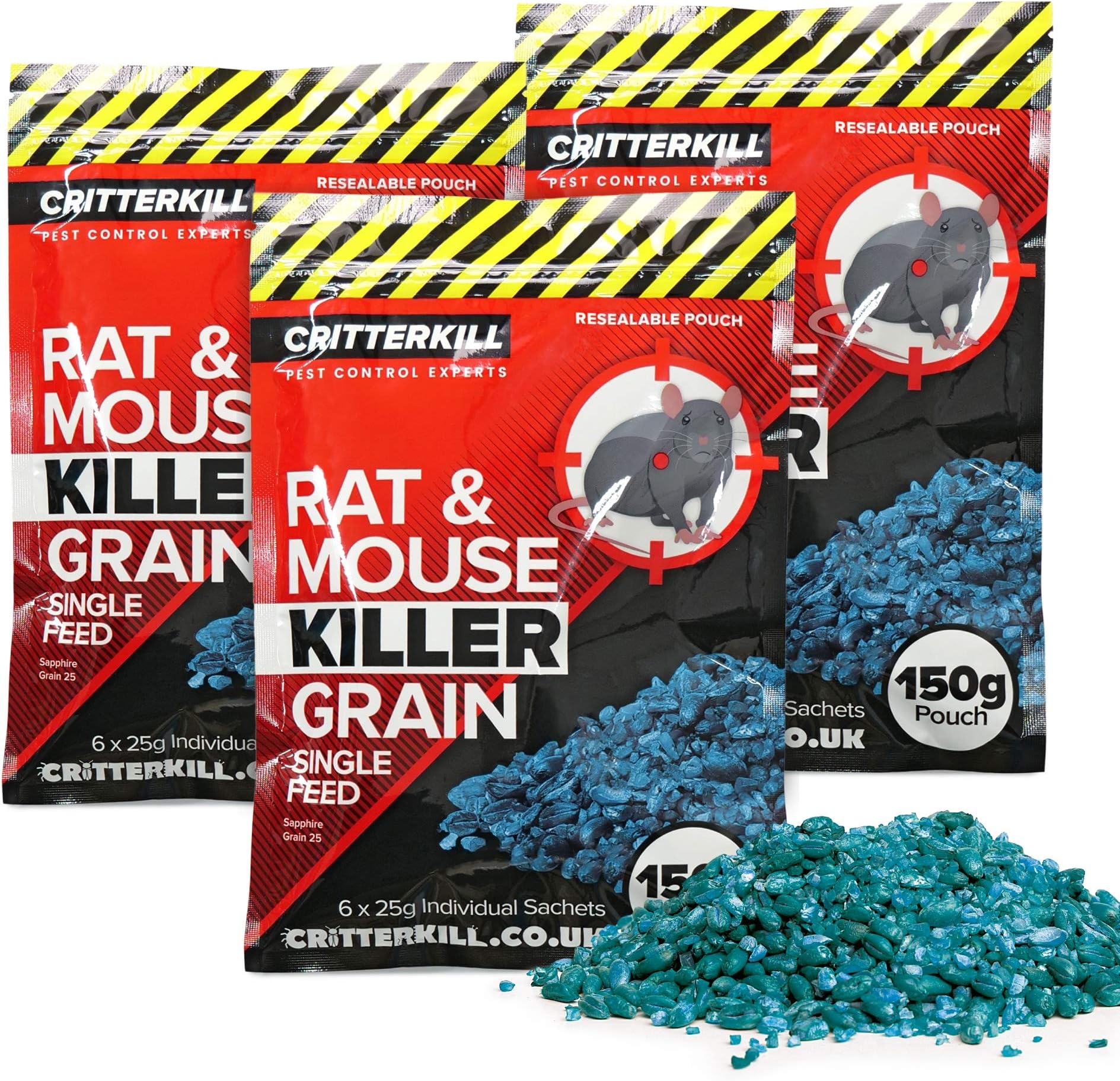 CritterKill Rat & Mouse Killer Poison Grain 150g SINGLE FEED - EXTRA STRENGTH (450g)