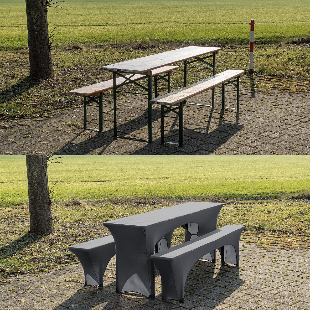 infactory 6-częściowy Zestaw pokrowców stretch do stołów piwnych, antracyt