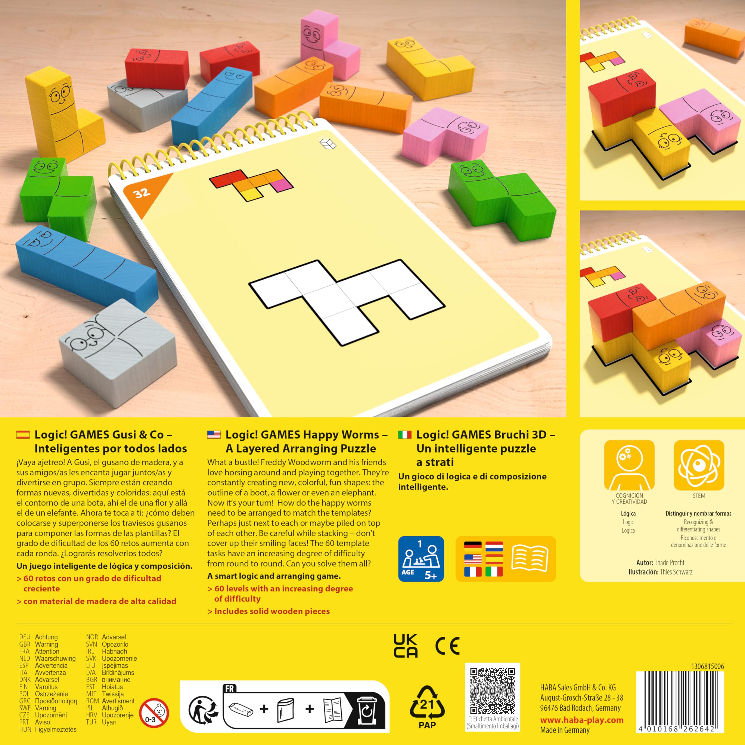 HABA 306820 - Logic! Games - Gusi & Co, Jeu Enfant en Solitaire de Logique, Autocorrecteur - Plus de 5 Ans