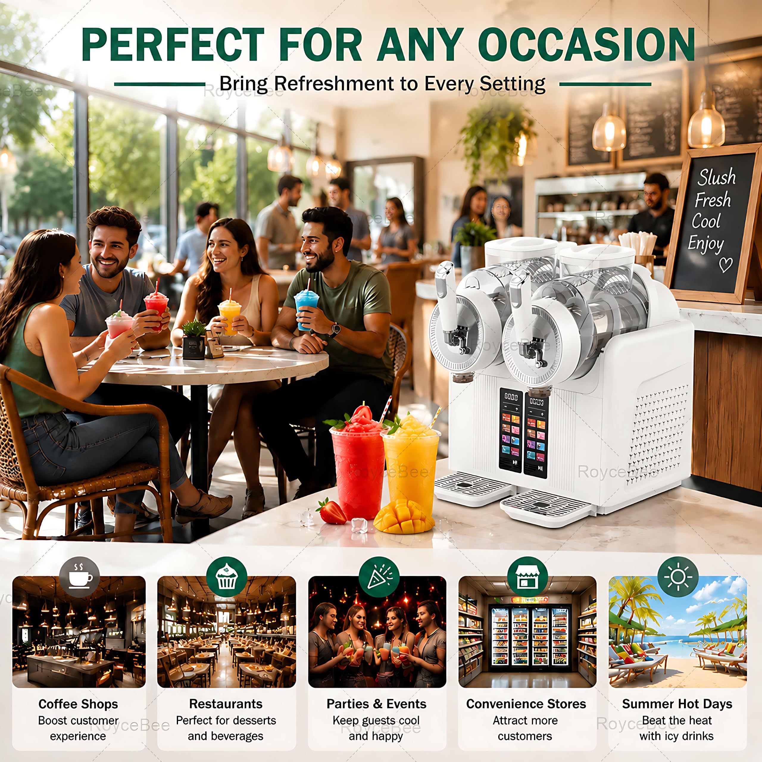 Máquina para Granizados Profesional, Máquina de Granizado con 2 Depósitos de 2L, 7 Programas Preestablecidos, Autolimpieza Automática, para Casa, Cafeterías, Bares y Restaurantes White