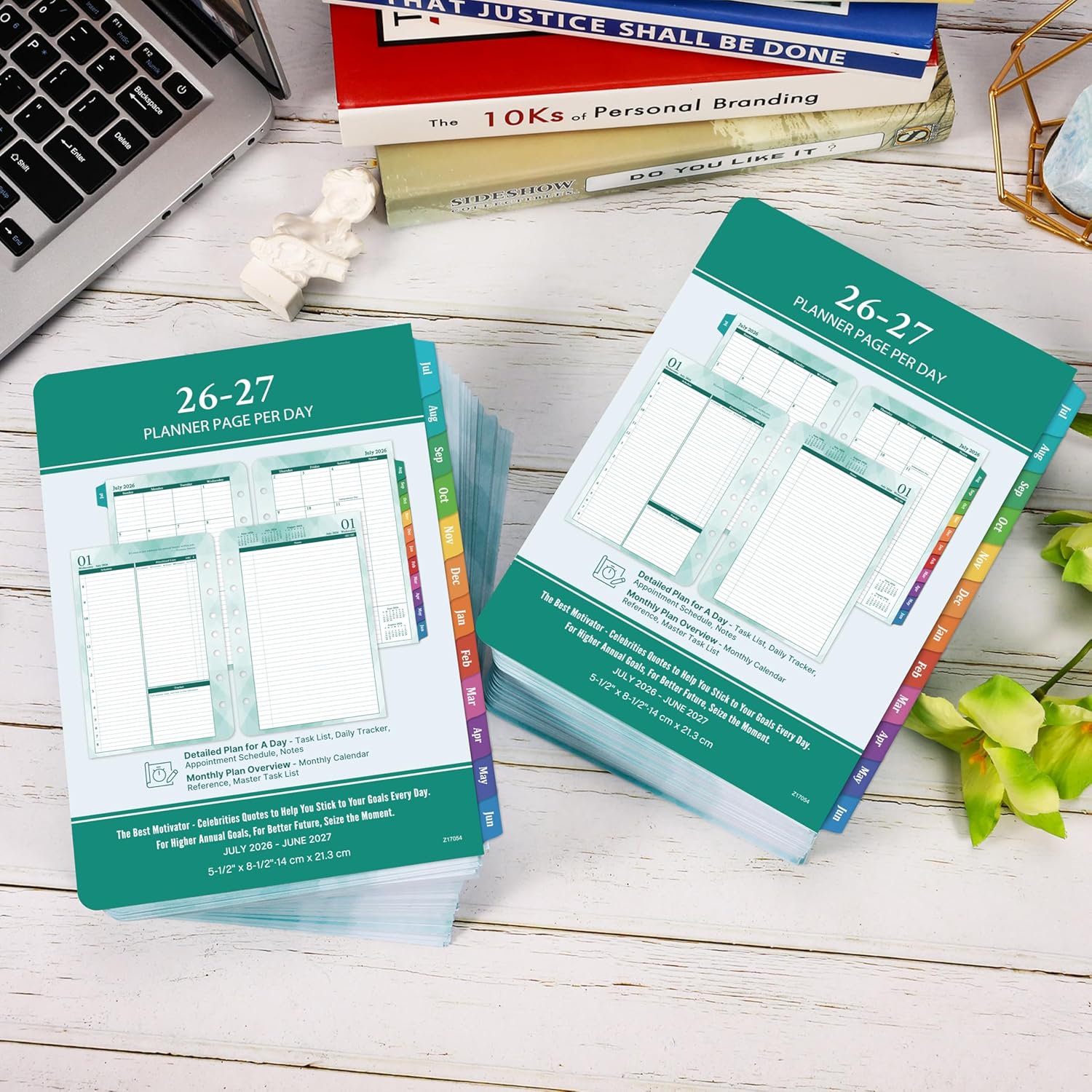 2026-2027 Planner Refills – Jul.2026 - Jun.2027, Two Pages Per Day Daily ＆ Monthly Planner, 5.5" x 8.4" Ring-Bound Organizer, Tabs, Quotes, Prioritized Task, Daily Tracker/Notes, Appointment Schedule