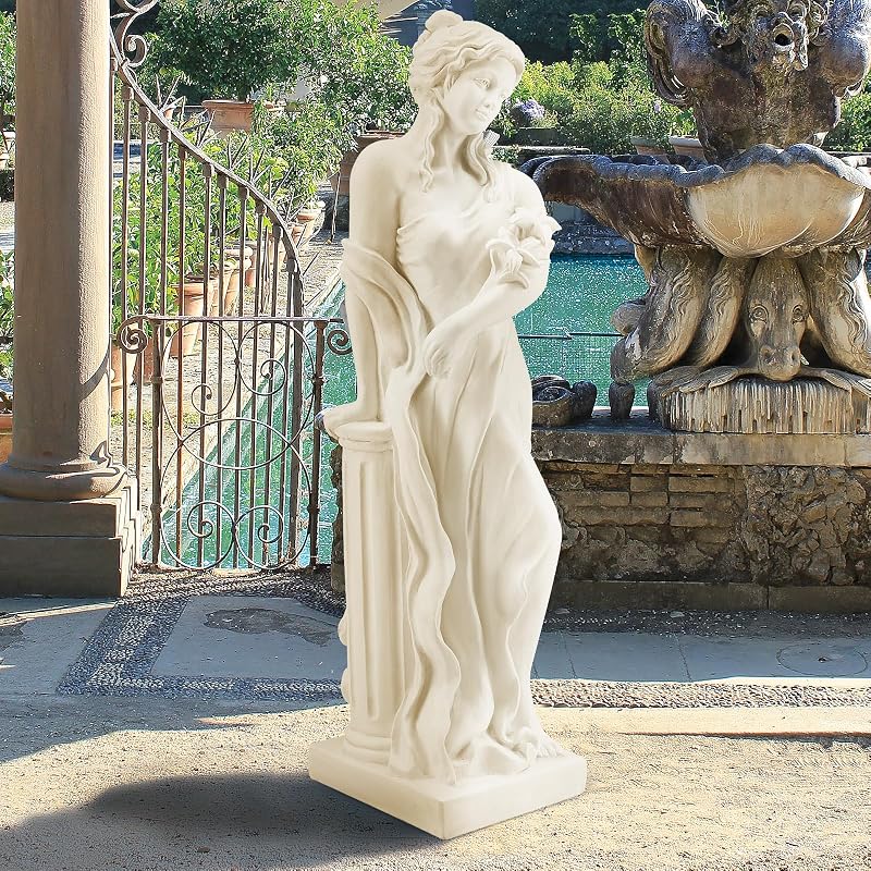 Estatua grande de ninfa para jardín de 51 pulgadas, diosa de las flores primaverales al aire libre | Estatua de ninfa de estilo romano con diseño de diosa de las flores primaverales, para todo tipo de clima, perfecta para patios, césped y decoración al aire libre