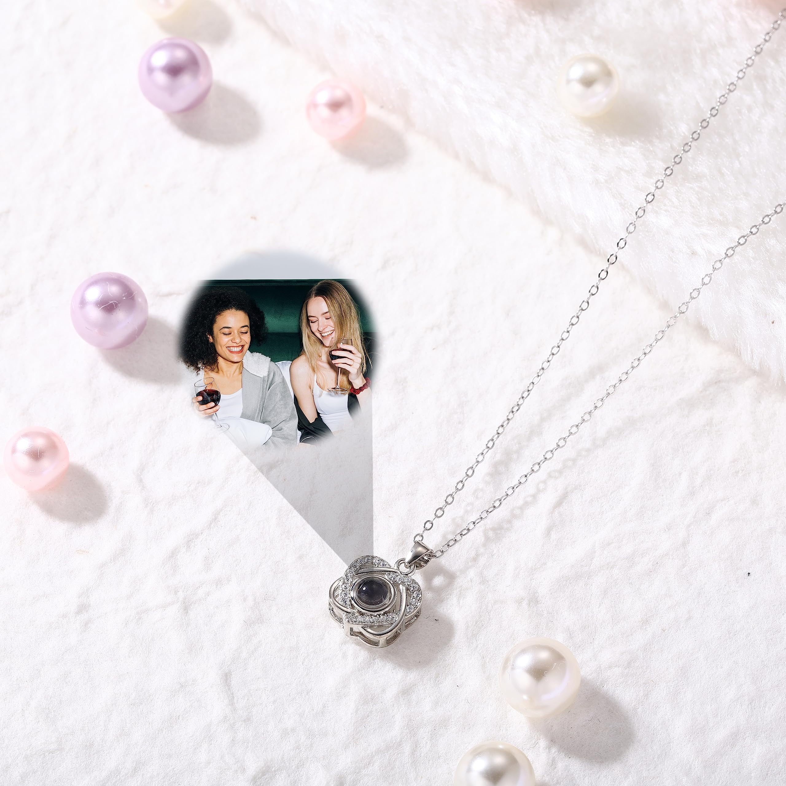MeMeDIY Collana Personalizzata Ti Amo Collana 100 Lingue con Proiezione Interna Personalizzata Ciondolo Immagine Gioielli in Argento Sterling Regali per Donne