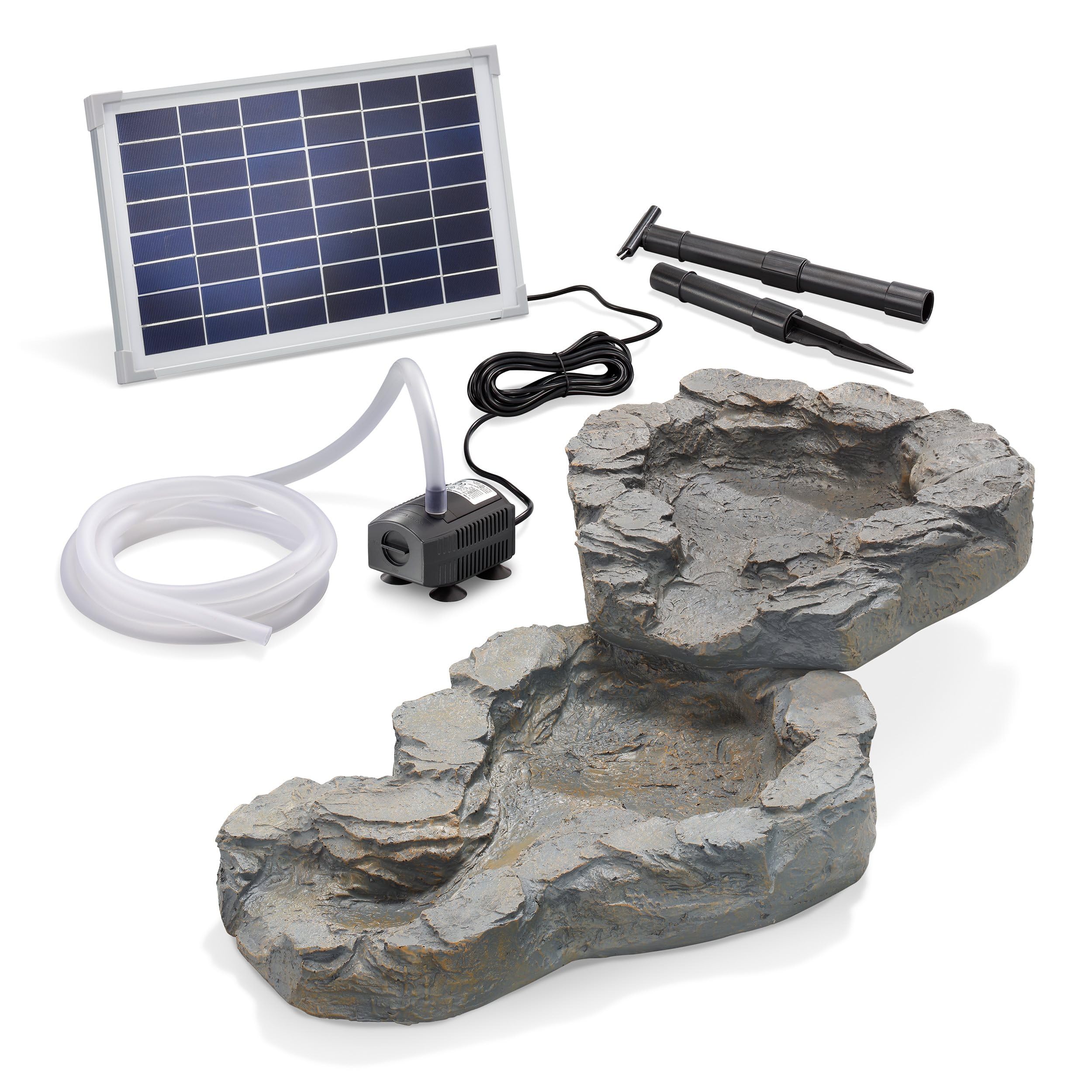 Esotec Bachlaufschalen-Set 2-teilig mit Solar-Pumpenset, Solar Bachlauf, Solar Teichpumpe 650 l/h 12 VDC, Wasserfall außen 101308
