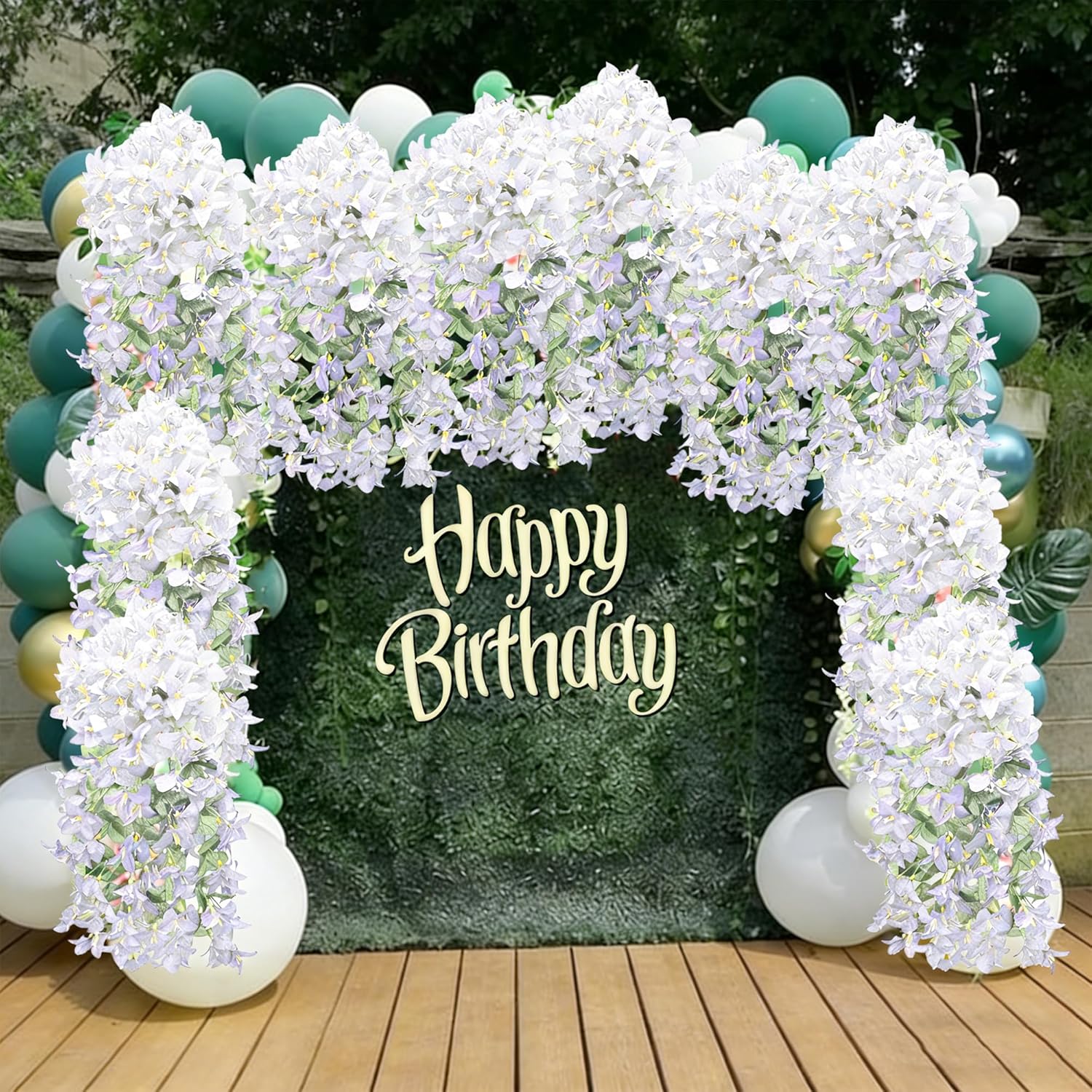 2PCS White Artificial Bougainvillea Hanging Fake Silk Bougainvillea for Home Decor Outdoor Wedding Valentine's Day Mother's Day Hanging Flower Decoration