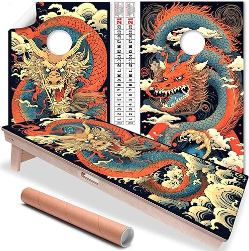 Cornhole Board Wraps and Decals for Boards Set of 2 Skins Professional Vinyl Covers Sticker - Fantasy Cornhole Decal for Boards Covers Sticker