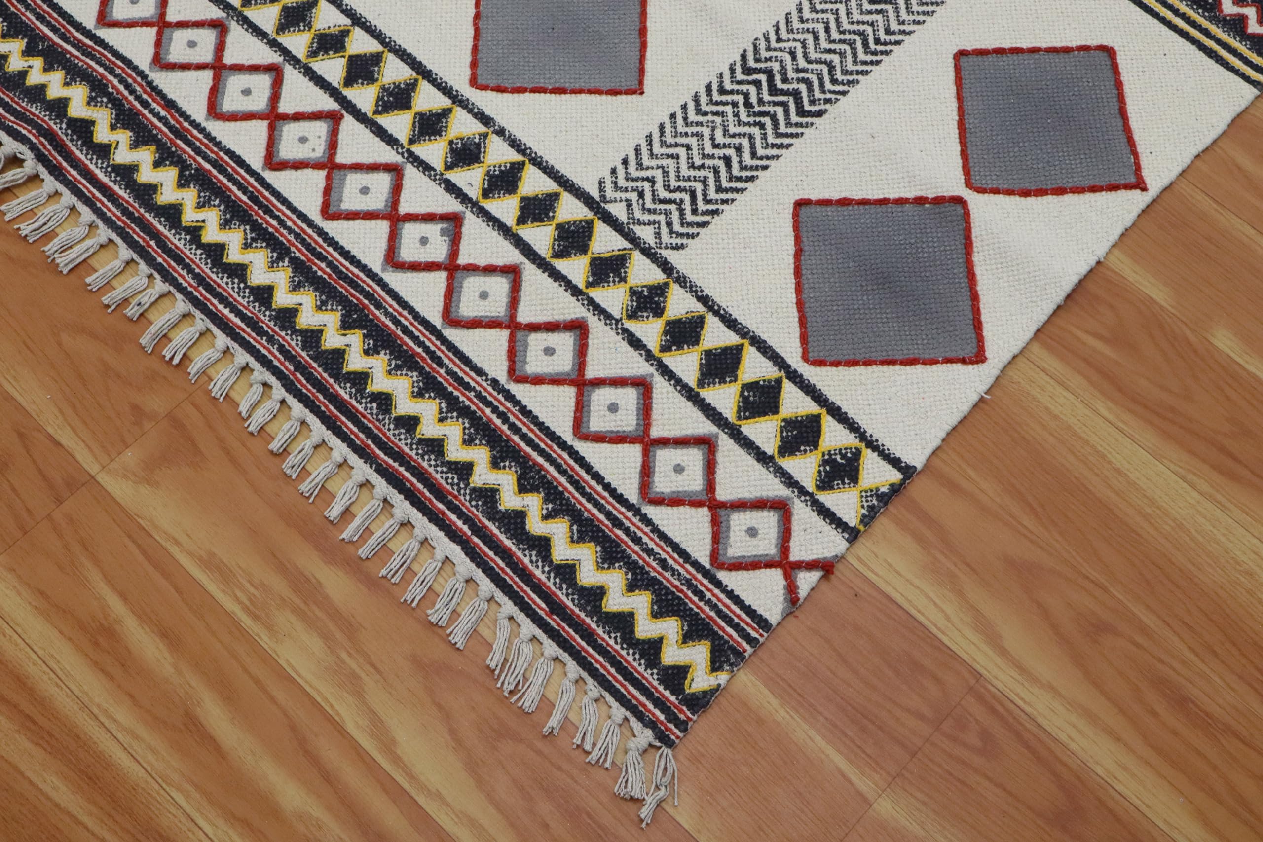 Kelim Teppich, 5 x 50 cm, Boho-Teppich, grau-schwarz, Baumwolle, Dhurrie, marokkanischer Teppich, für drinnen und draußen, Flachgewebe, Teppiche für Zuhause, Foyer, Korridor, Läufer, Hotels,