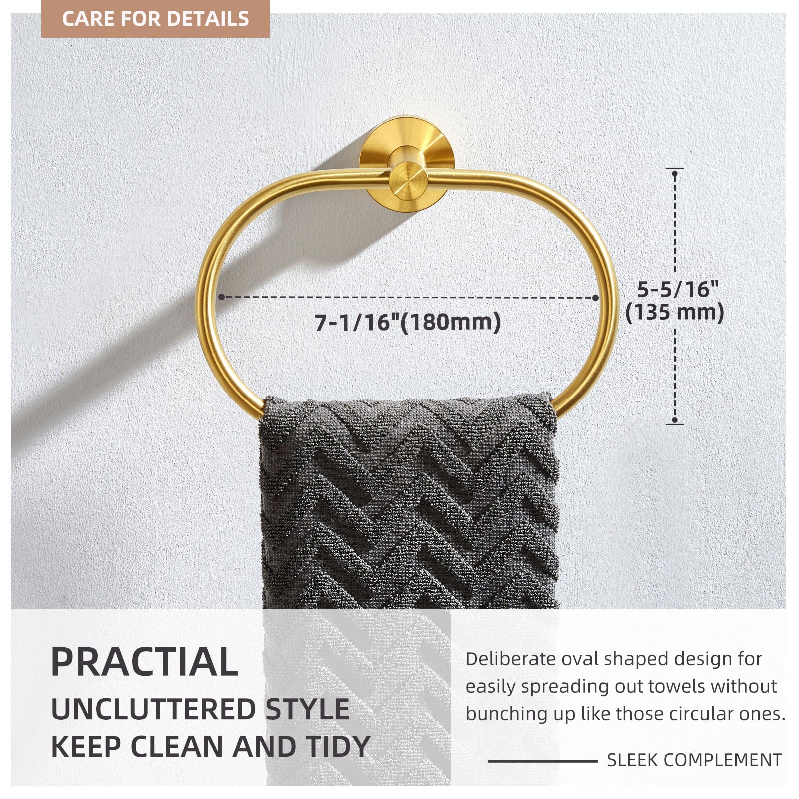 Brushed Gold Towel Ring - Modern Bathroom Holder -9