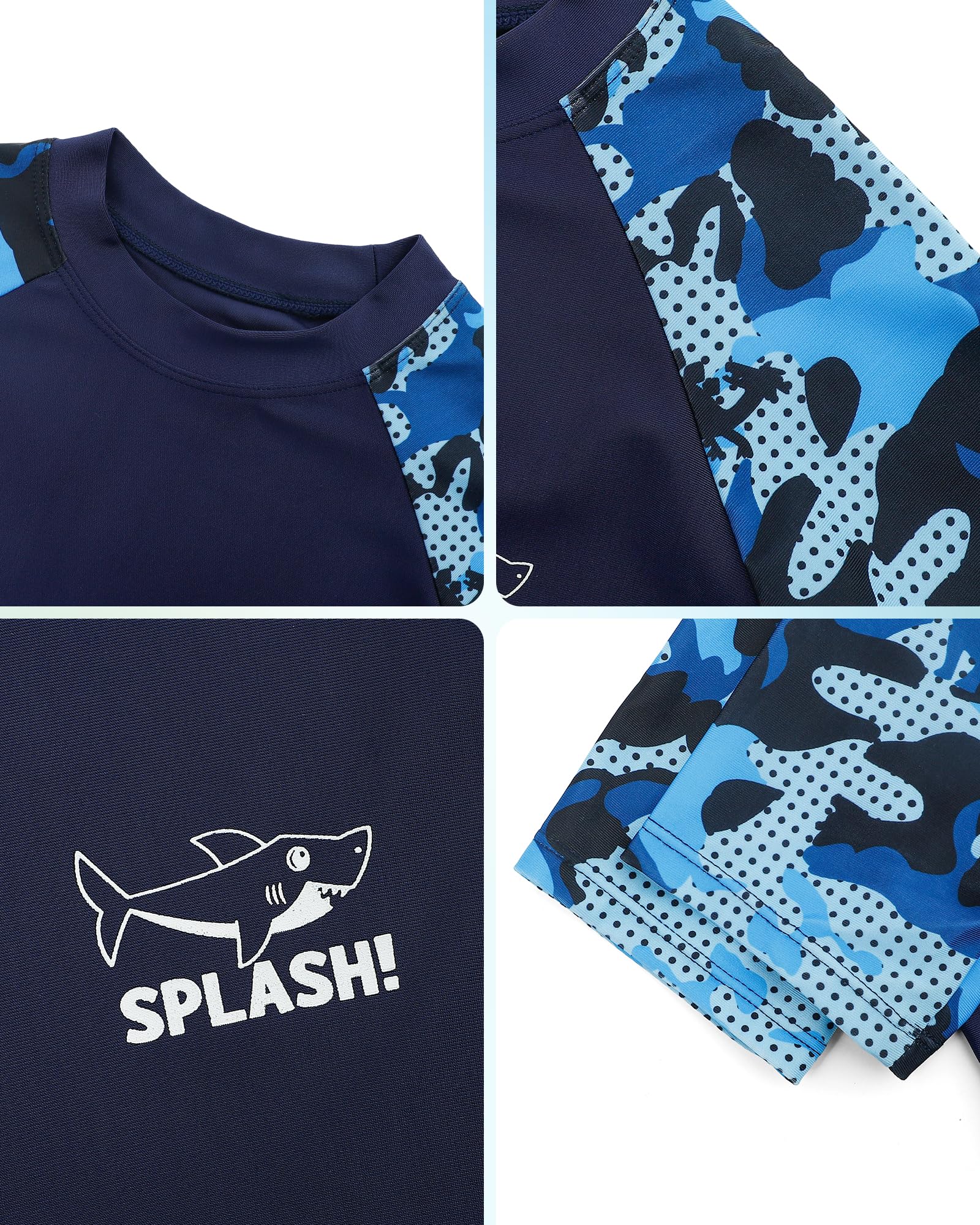 KAKU NANU Badeset für Jungen (104–164 cm) 2-teilig Kurzarm Rashguard Shirt mit doppellagigen Badeshorts Sonnenschutz Schwimmbekleidung für Kinder Blau