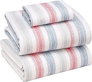 RUVANTI 100% Cotton Twin XL Sheet Sets, 3 Pieces, Soft & Breathable Percale Weave Bedding, Deep Pocket 16", Hotel Standard, Crisp Cool Feel, Durable, Perfect Size Striped Sheets, Times