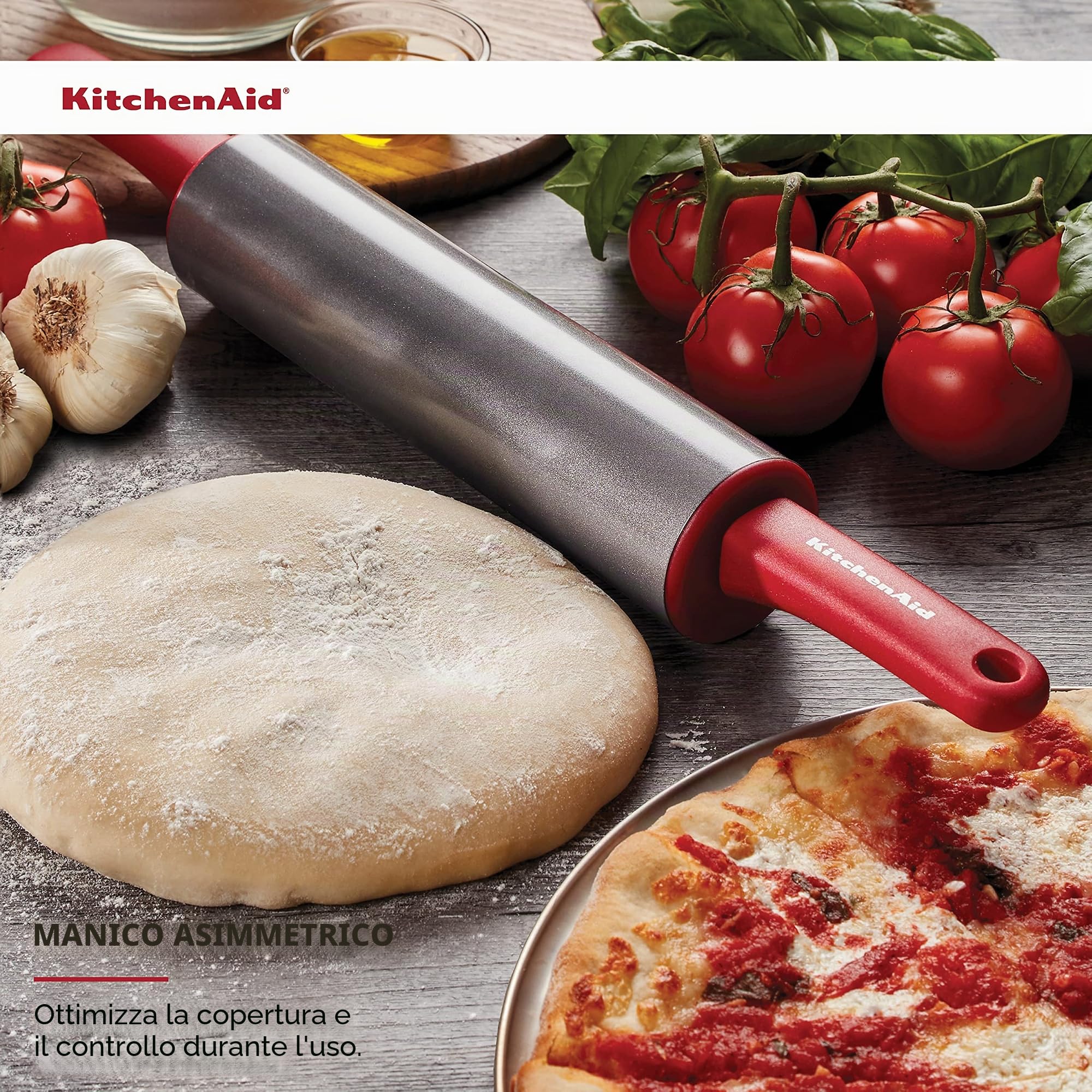 KitchenAid KO318OHERA - Mattarello Gourmet, in acciaio, colore: Rosso