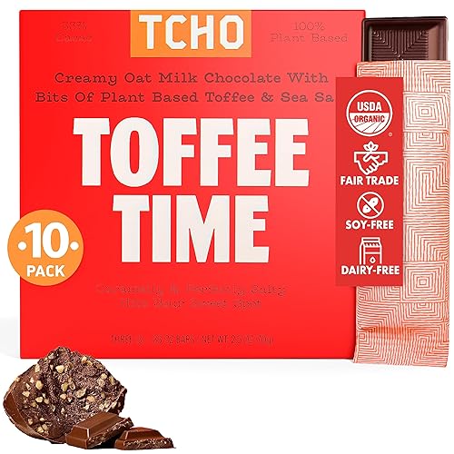 Toffee Time TCHO Barras de chocolate 10 unidades, 2.5 onzas cada una, 100% a base de plantas, orgánico USDA, apto para veganos, Kosher, sin OMG,