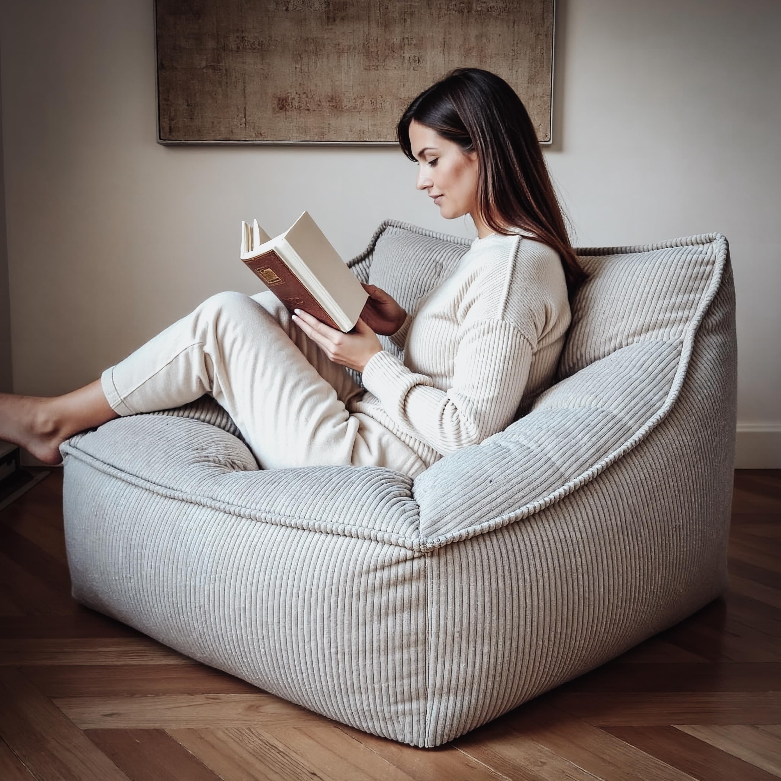 Aiire Sillón Puff con Relleno Incluido - Puf Gigante para Salon, Dormitorio y Habitación Juvenil - Funda en Pana Premium Desenfundable y Lavable - Bean Bag XXL Moderno para Adultos [100x100x80]