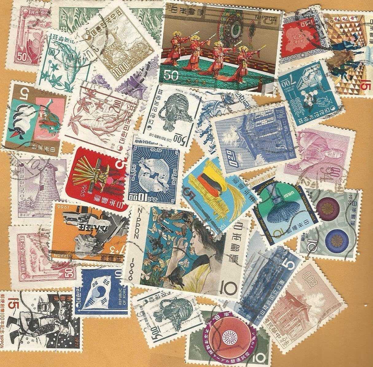 Asia Stamps: 100 Different Used China, Japan, Korea, Laos, Cambodia