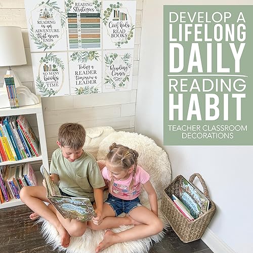 Miniatura 7 de Hadley Designs Carteles de lectura motivacionales para aula primaria 6 estrategias de lectura carteles para decoración de biblioteca de aula,