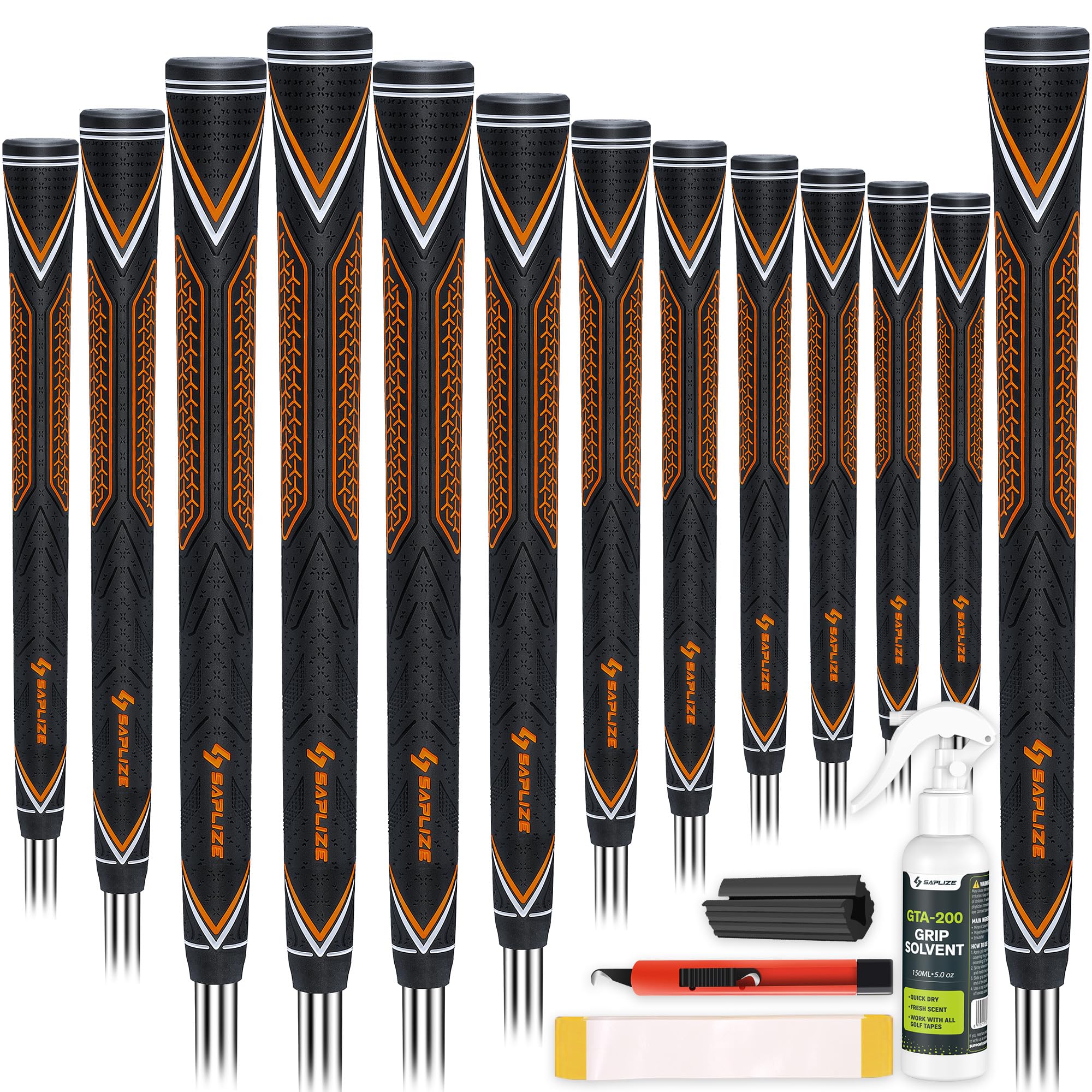 SAPLIZE Puños de golf de goma de alto rendimiento, alta absorción de golpes, antideslizantes, 13 empuñaduras con todos los kits, disponibles en tamaños estándar/medio/jumbo, opción de 6 colores,