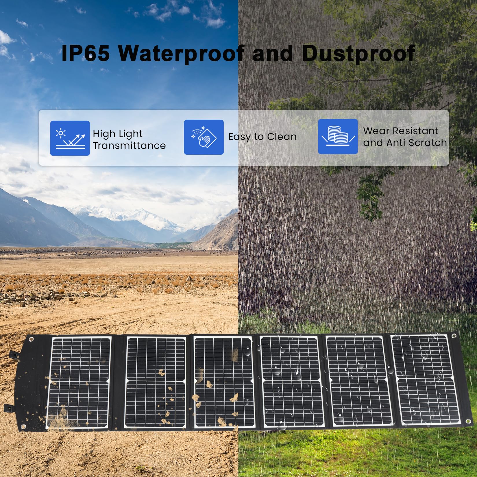 Przenośny panel słoneczny 100 W, składana ładowarka solarna z wyjściem QC3.0 USB-A, typ C i DC do telefonu, powerbanku, tabletu, elektrowni, wodoszczelności IP65, na kemping, wędrówki