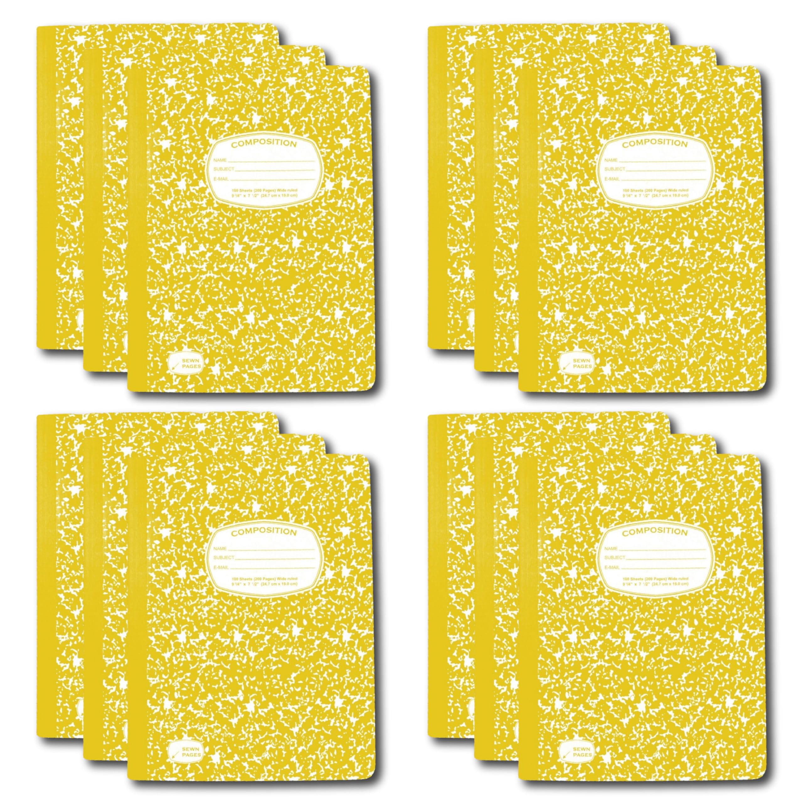 AUKSales Composition Notebook Wide Ruled Composition Notebook, 12 Pack, 9-3/4" x 7-1/2", 100 Sheets, Yellow Marble Notebook School Notebook, Composition Notebooks for School College & Office Supplies