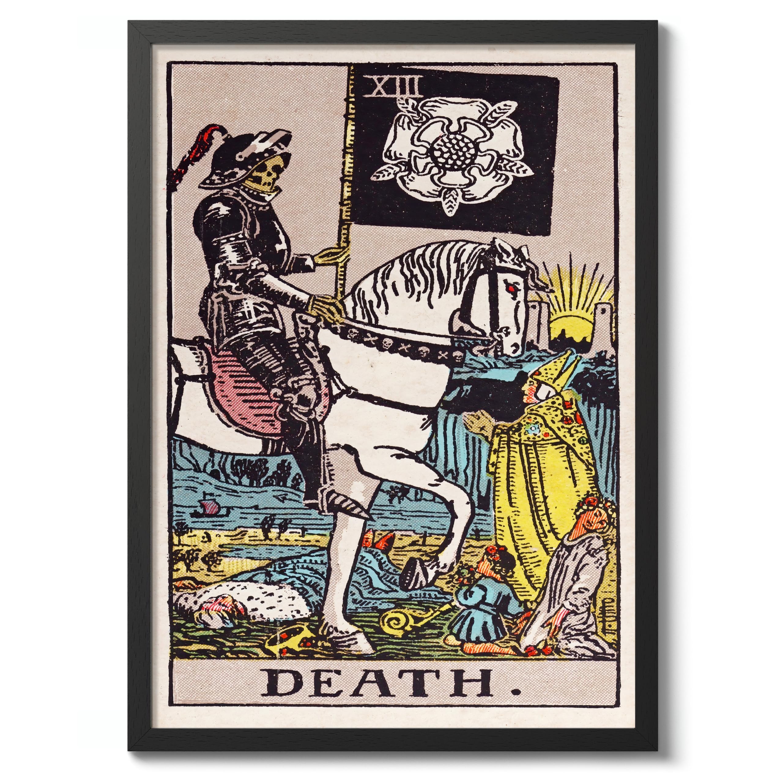 Death Vintage Tarot Art Print, Spiritual Wall Art Poster, Retro Mystical Bedroom Home Decor, A1 (Black Frame) - 86.9x62.4cm