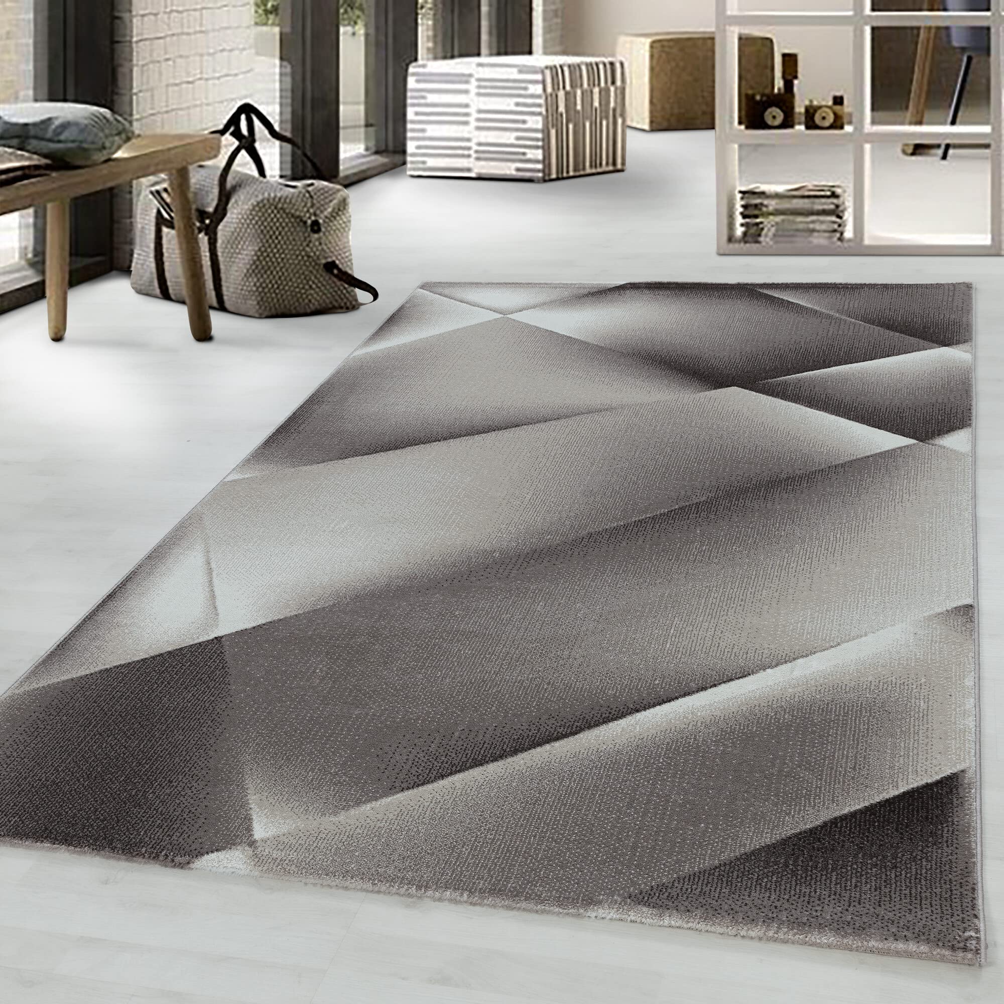 Giantore Short Pile Rug Striped Living Room Bedroom Flat Pile Rug