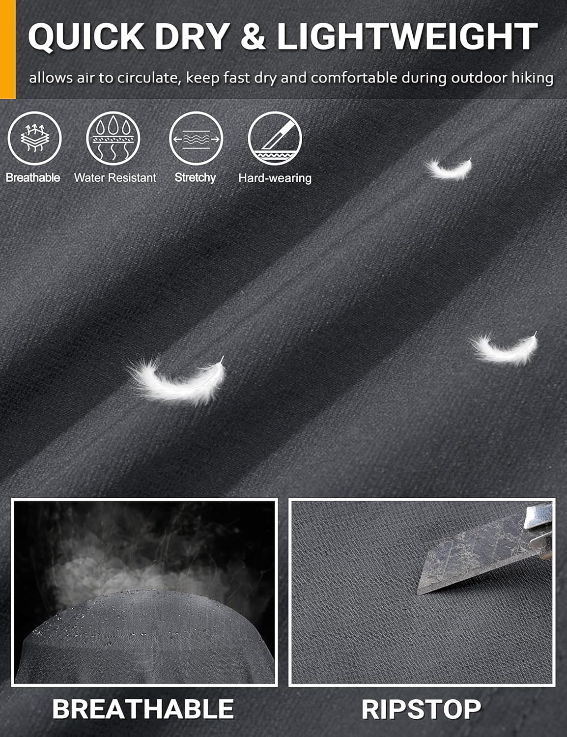 TACVASEN Men's Hiking Pants Lightweight Quick Dry Water Resistant Travel Work Fishing Pants Outdoor 6 Pockets - Image 4