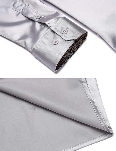 Miniatura 6 de COOFANDY Camisas de vestir de satén para hombre estilo casual de manga larga floral con botones de seda ajuste delgado para boda graduación con