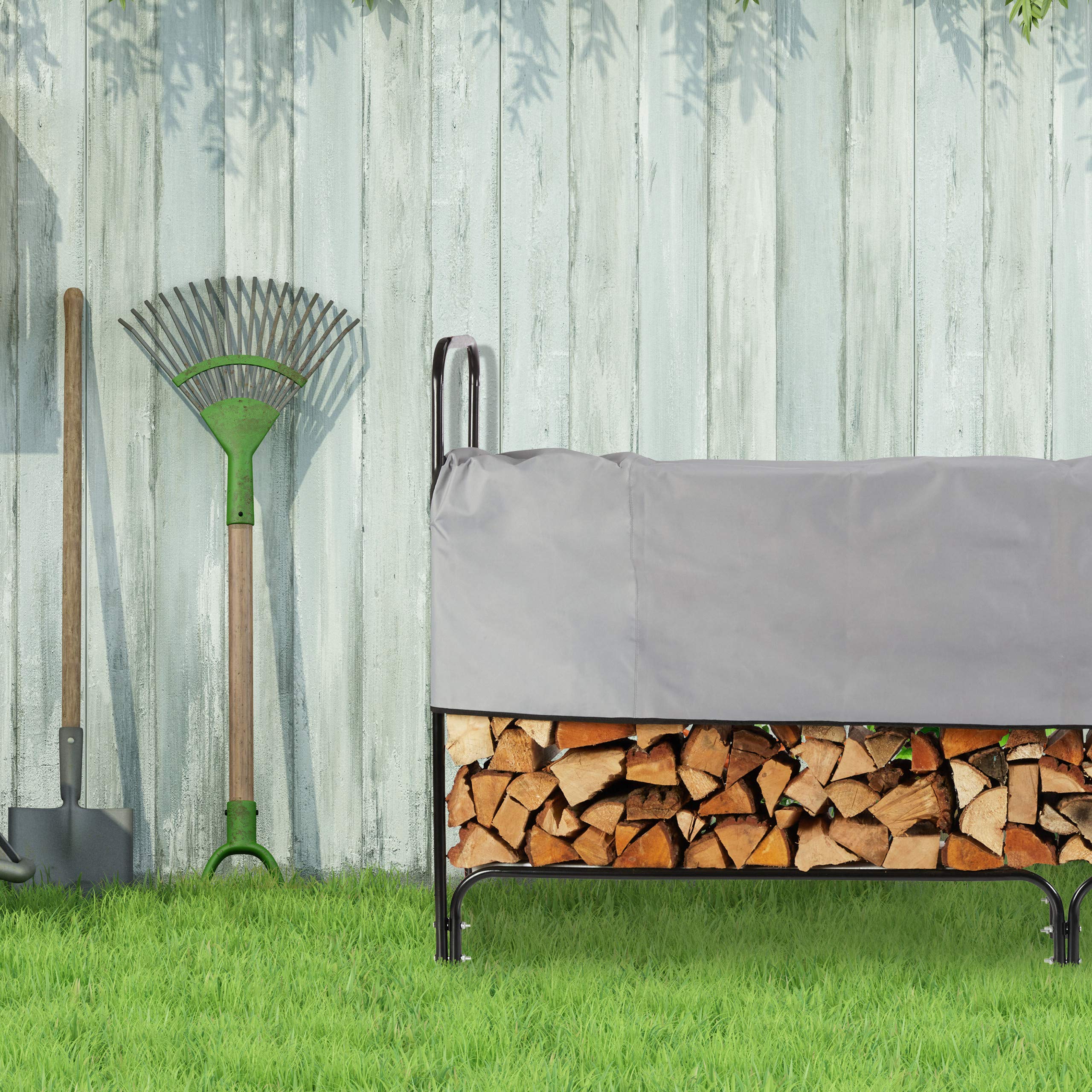 Relaxdays Leñero Exterior, Leñera Interior, con Cubierta, Acero, 122 x 245 x 40 cm, Negro