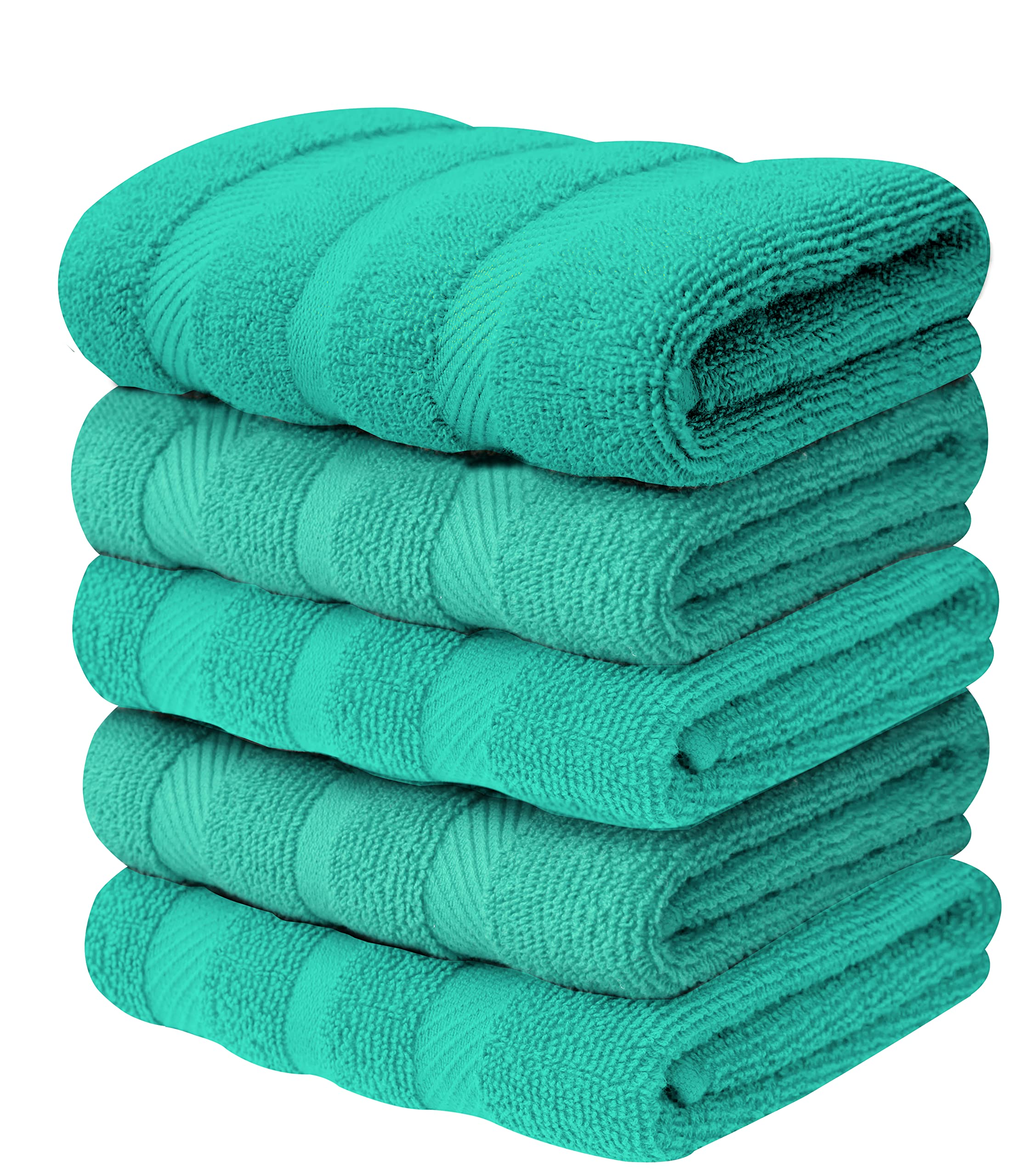 QCS Premium Terry Tea Towel Set - 100% Ring Spun Super Soft Cotton - Highly Absorbent -Quick Dry - Thick high density weave - Striped Rib Weave Design - Lint free - 40 x 71 cm (2, Aqua Striped)