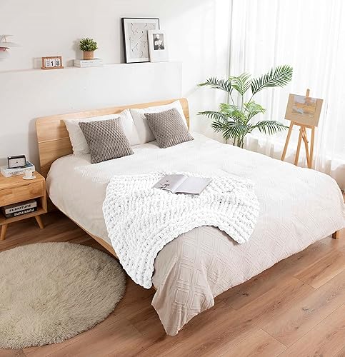 Miniatura 5 de Manta de felpilla de punto grueso, 100% tejida a mano con hilo de felpilla jumbo, suave y acogedora para decoración del hogar y sofá cama (blanco 24