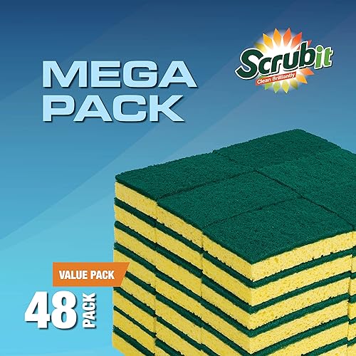 Miniatura 9 de SCRUBIT Paquete de 48 esponjas de cocina para lavar platos, cocina y baño, esponjas azules y amarillas para lavar platos junto con un limpiador