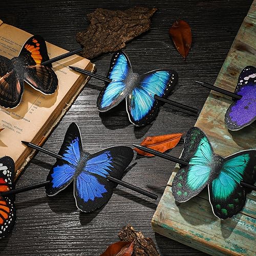 Miniatura 2 de 6 pasadores de pelo de cuero con palo, pinzas de cuero de mariposa para el pelo de piel sintética de mariposa, accesorio caprichoso para otoño,