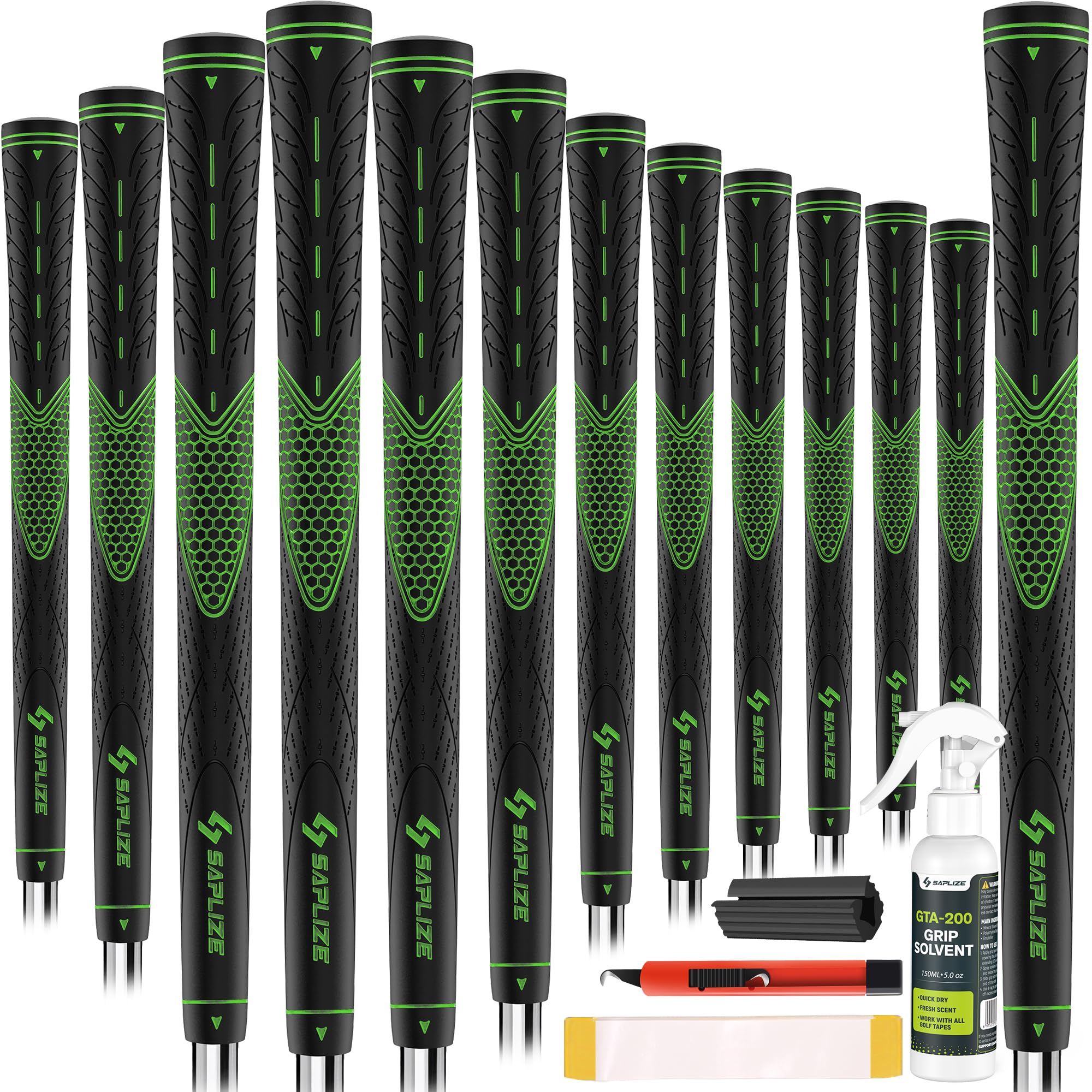 SAPLIZE Ensemble de 13 poignées de Golf avec kit de regripping Complet, Standard/intermédiaire/Oversize, Blanc/Vert/Rouge/Bleu, poignée de Club de Golf