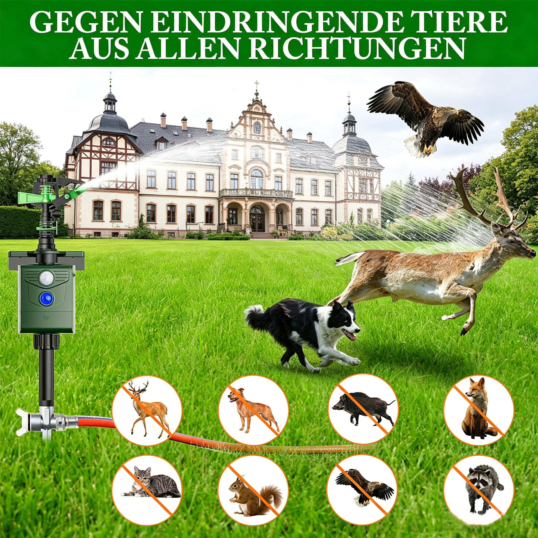 Ahuyentador de animales, repelente de gatos con agua, para jardín, detector de movimiento PIR, carga USB y solar en dos modos, ahuyentador de pájaros, ahuyentador de aves, ahuyentador de aves, defensa