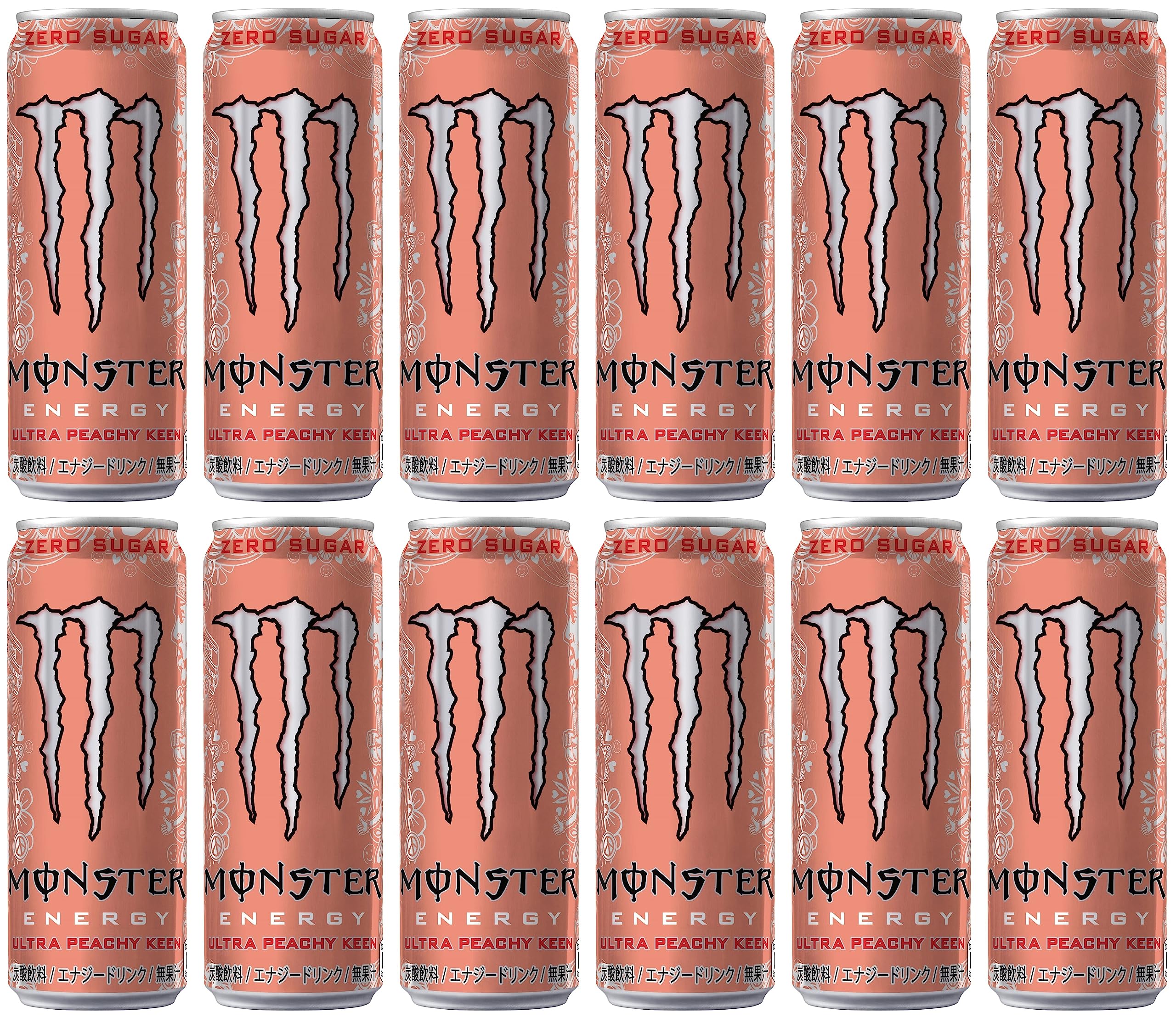 Asahi Beverage Monster Ultra Peach Keen, 12.0 fl oz (355 ml) x 12 Bottles (Energy Drink), 0 Calories