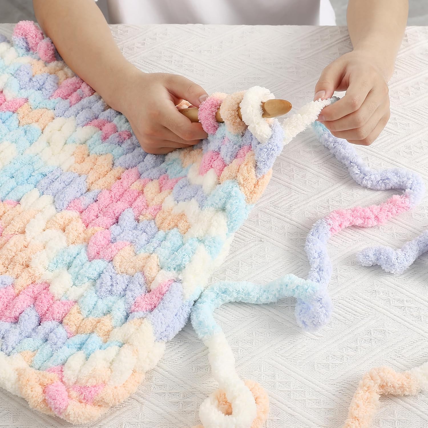 Chunky Chenille Yarn for Hand Knitting 8 Jumbo Pack Jumbo Chunky Yarn for Hand Soft Blanket Knitting, Bulky Thick Fluffy Yarn for Crocheting (Marshmallow Color)