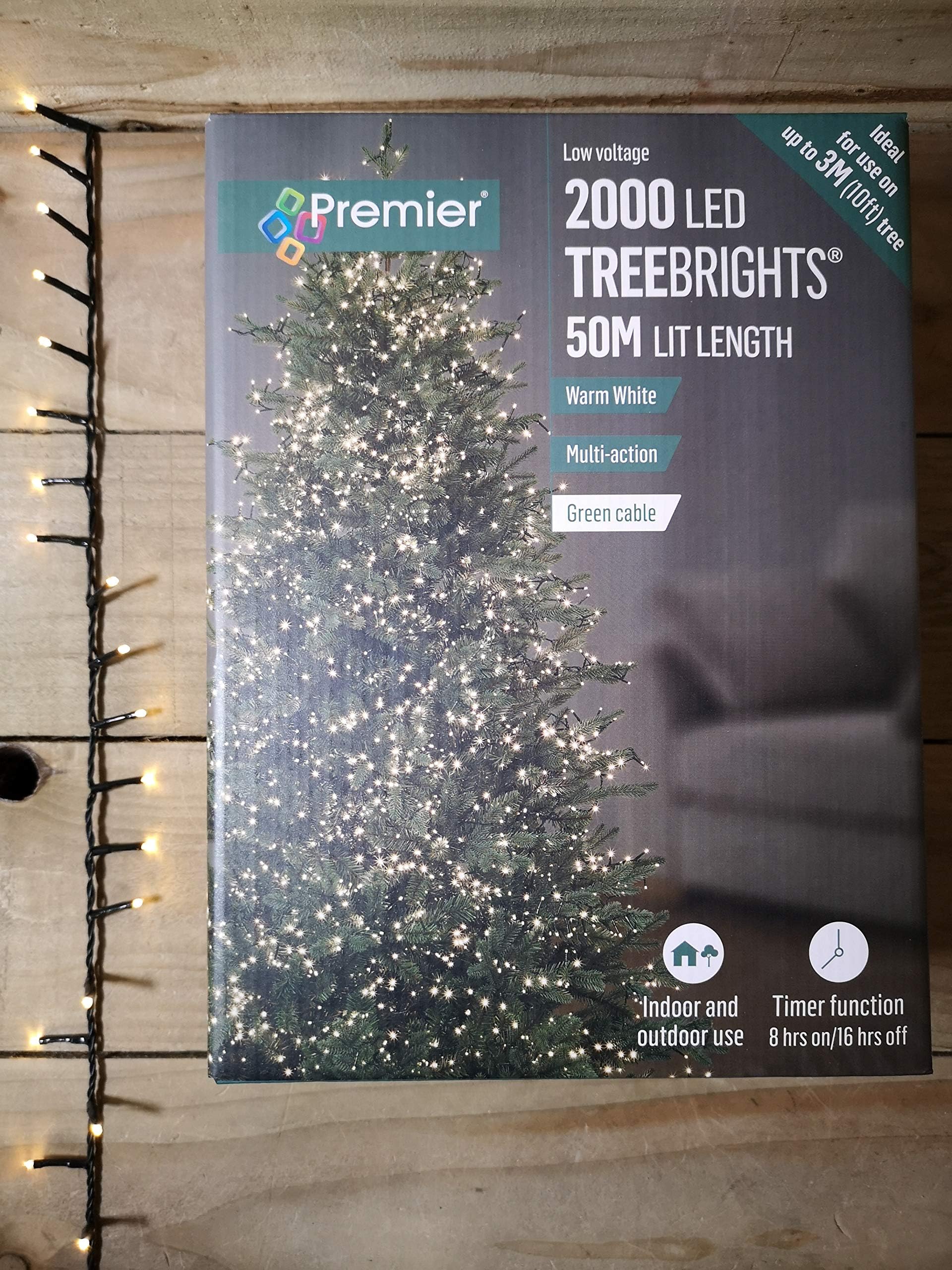 Set of 2,000 Warm White LED TreeBright Christmas Lights with optional 8hr on/16h off Timer