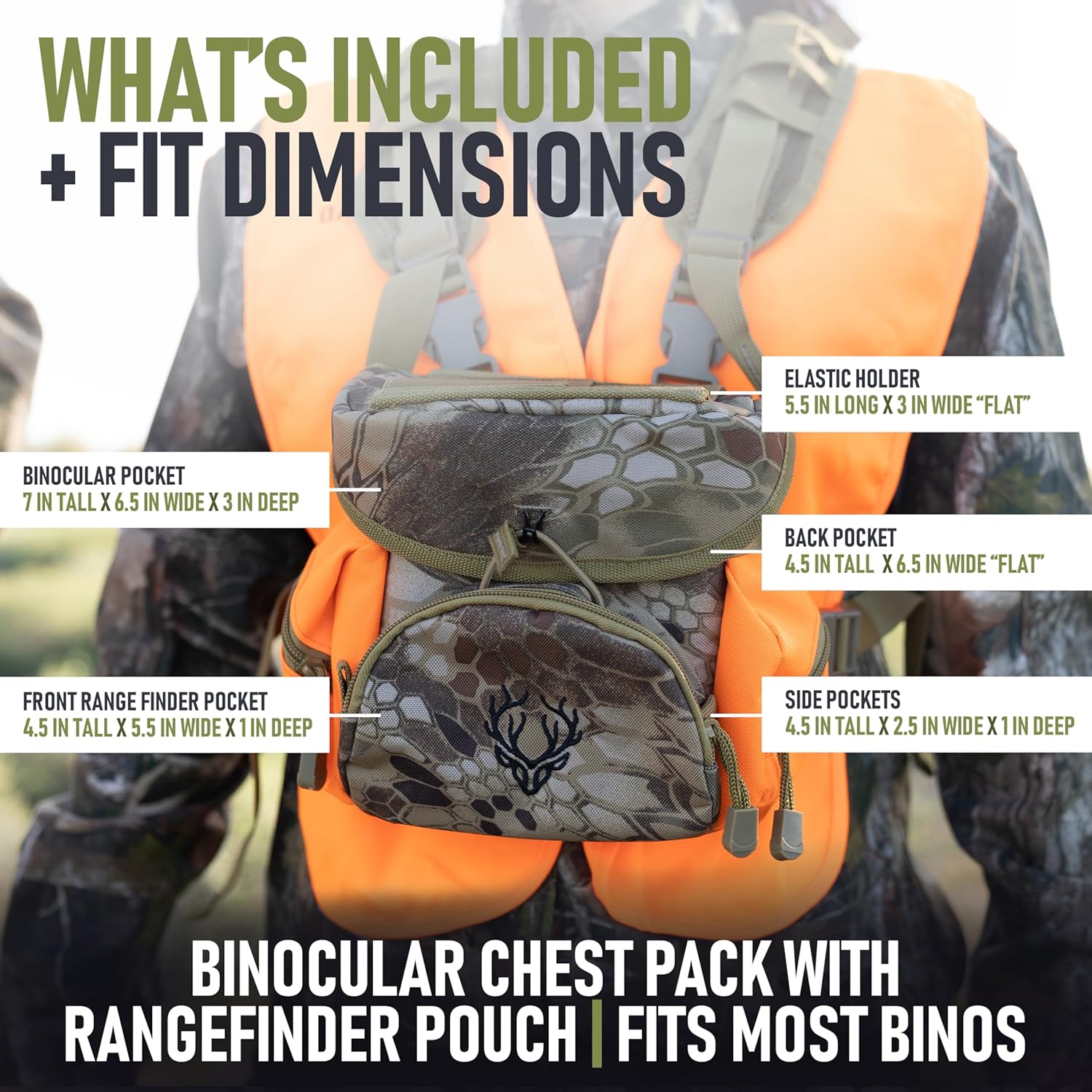 Binocular Harness Chest Pack - Lightweight Hunting Chest Rig with Rangefinder Pouch, MOLLE System Bino Harness for Bow Hunting, Tactical Chest Pack for Men, Veteran Owned Gear, Orange - Image 2